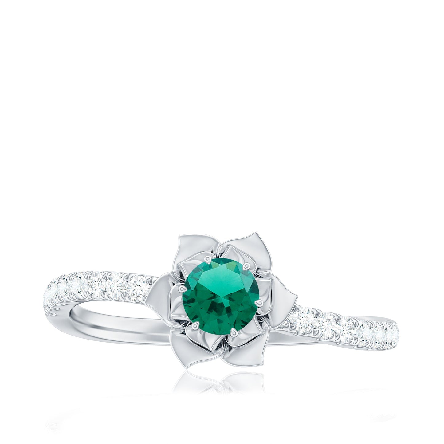 Certified Lab Grown Emerald Diamond Flower Engagement Ring
