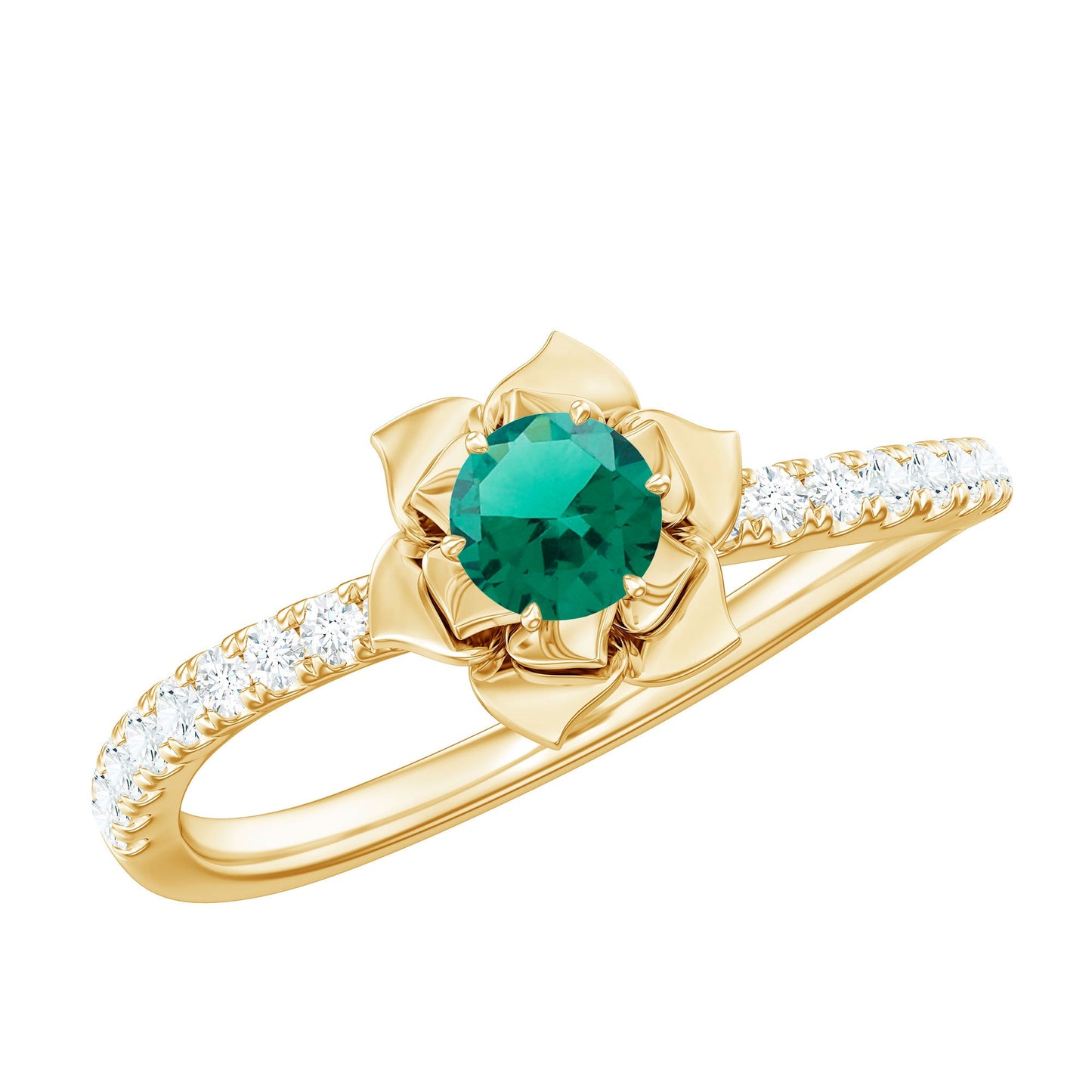 Certified Lab Grown Emerald Diamond Flower Engagement Ring
