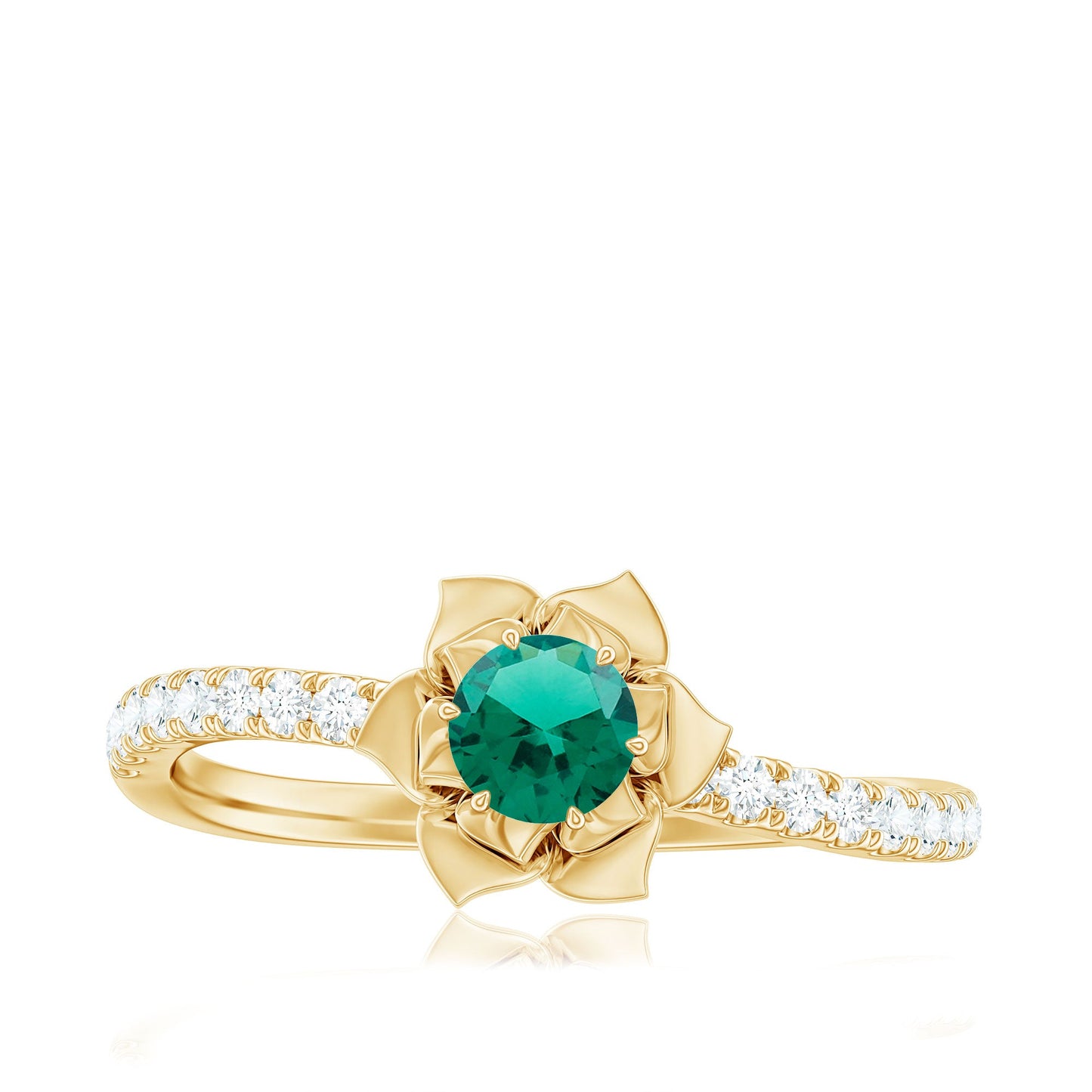 Certified Lab Grown Emerald Diamond Flower Engagement Ring