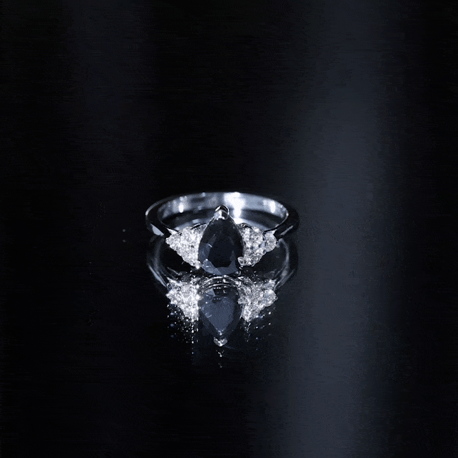1 CT Pear Shaped Created Black Diamond Solitaire Ring with Diamond