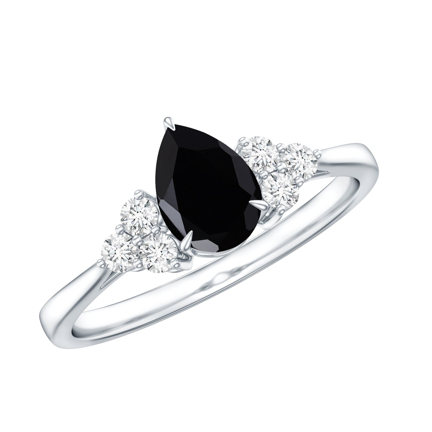 1 CT Pear Shaped Created Black Diamond Solitaire Ring with Diamond