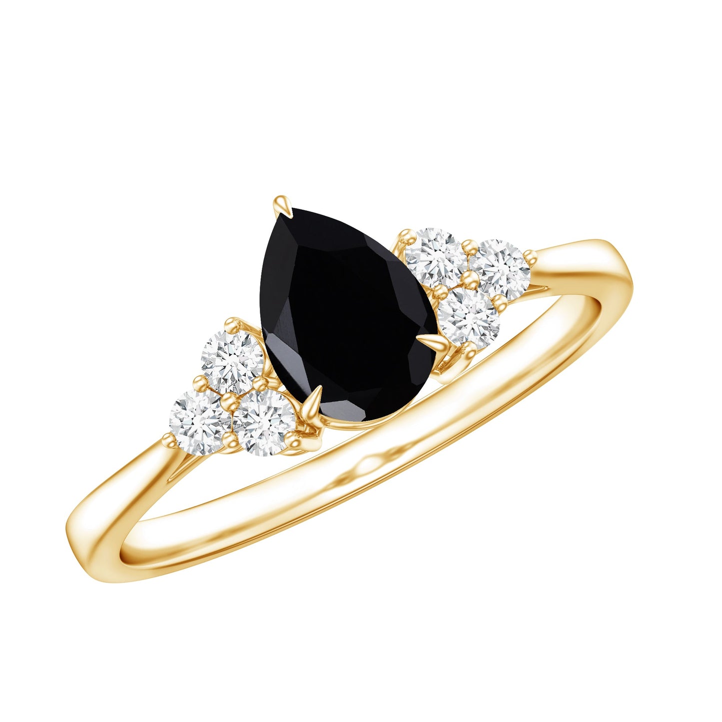 1 CT Pear Shaped Created Black Diamond Solitaire Ring with Diamond