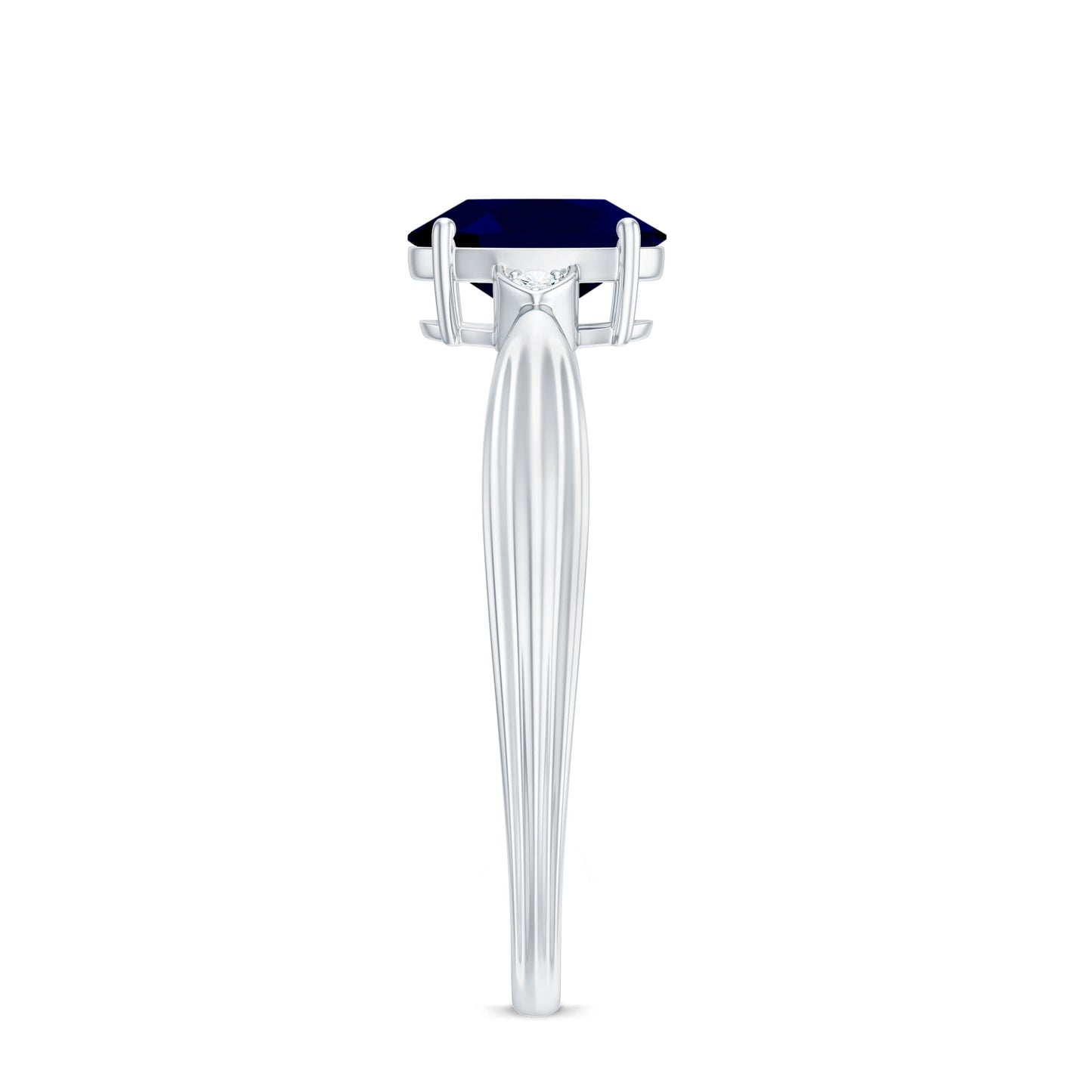 Oval Shape Real Blue Sapphire Solitaire Ring with Diamond