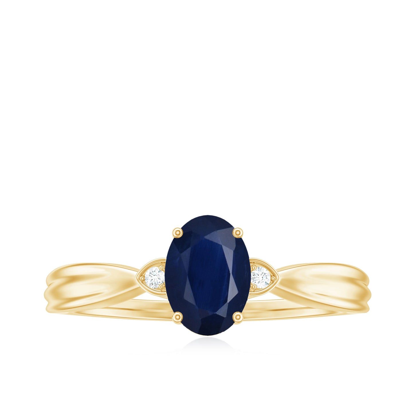 Oval Shape Real Blue Sapphire Solitaire Ring with Diamond