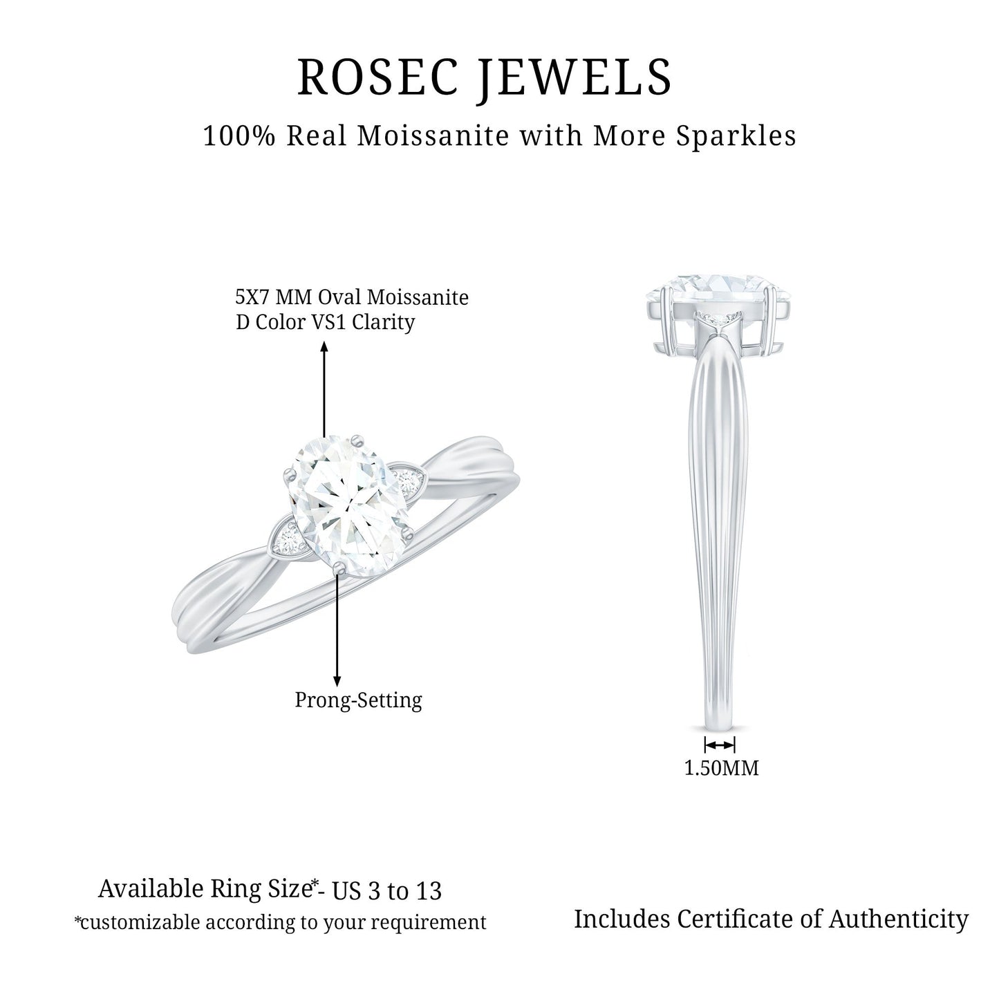Oval Moissanite Solitaire Engagement Ring with Certificate