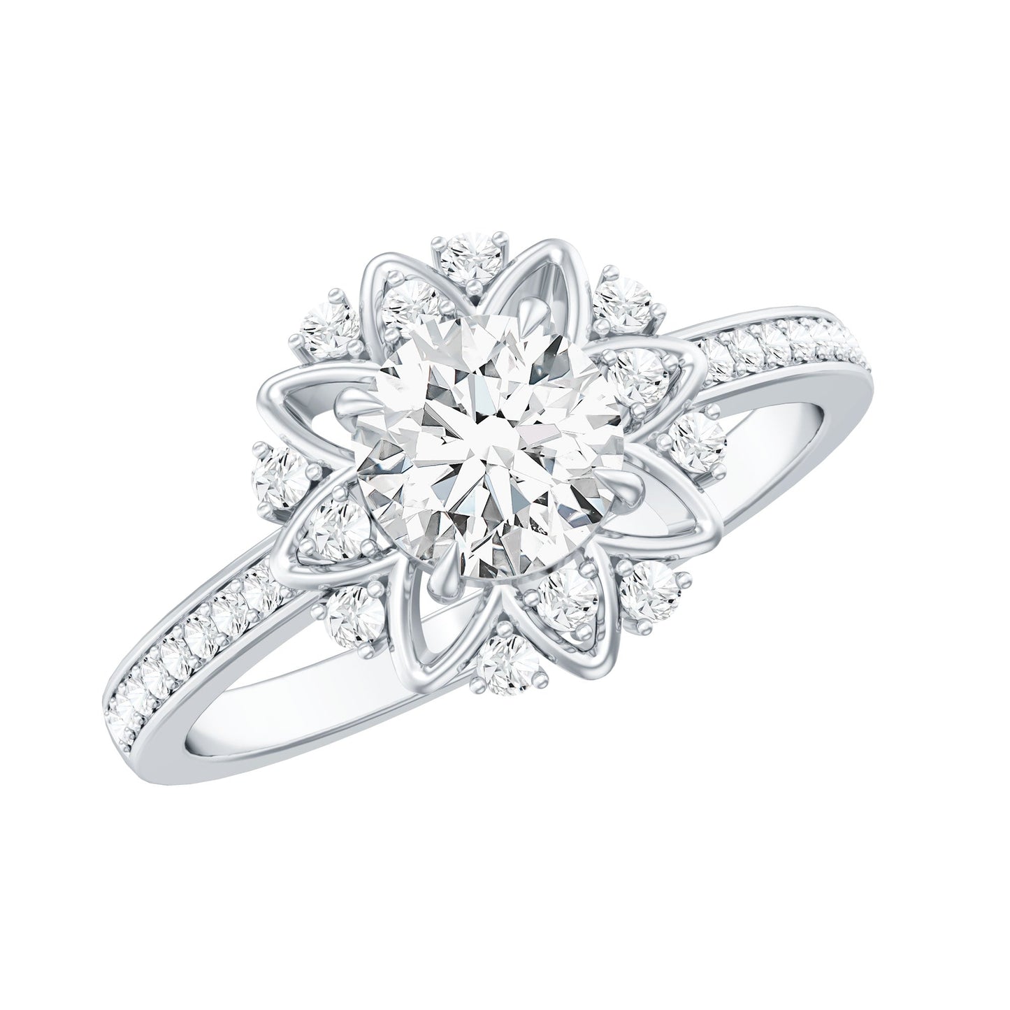 1.5 CT Round Certified Zircon Flower Engagement Ring