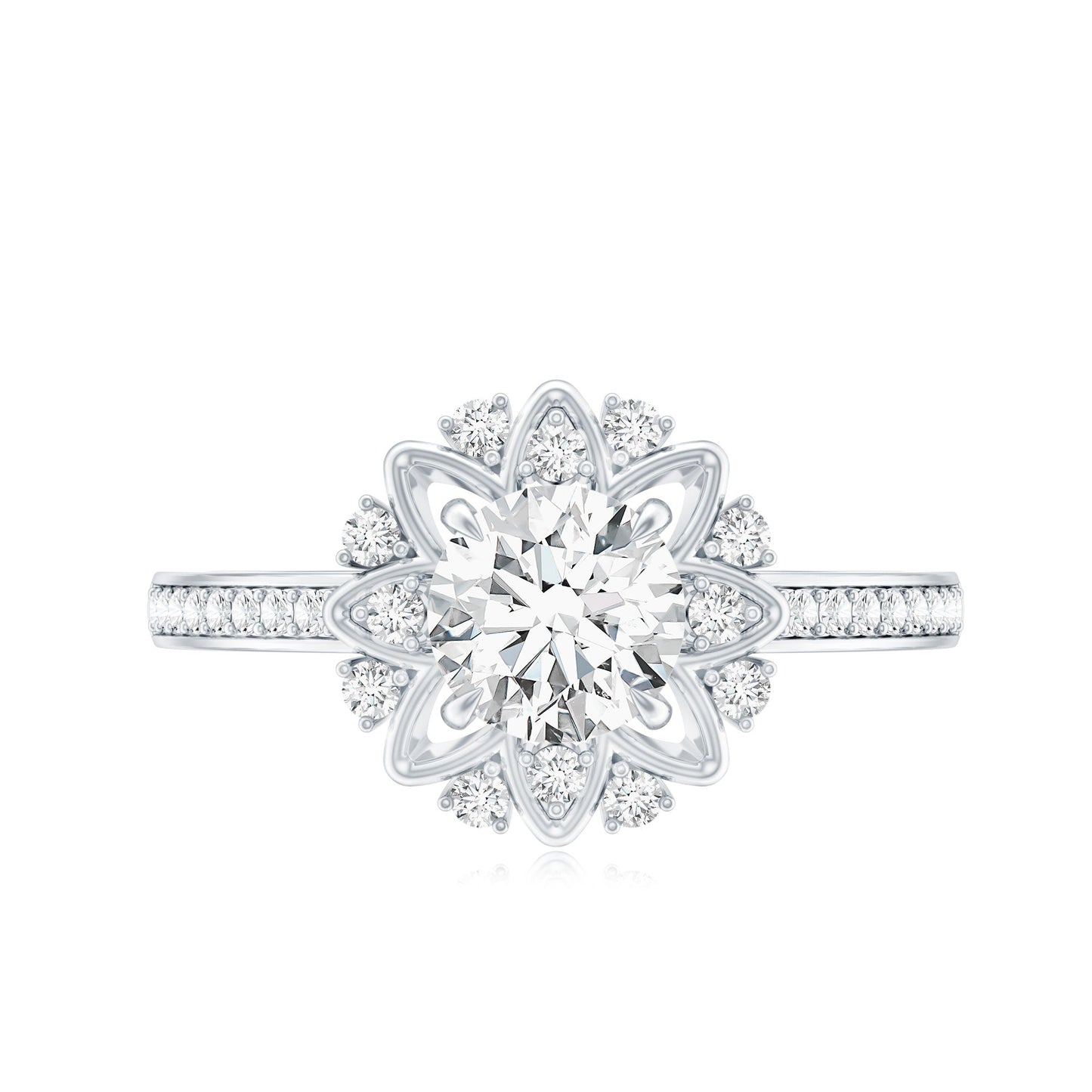 1.5 CT Round Certified Zircon Flower Engagement Ring