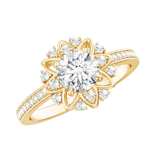 1.5 CT Round Certified Zircon Flower Engagement Ring