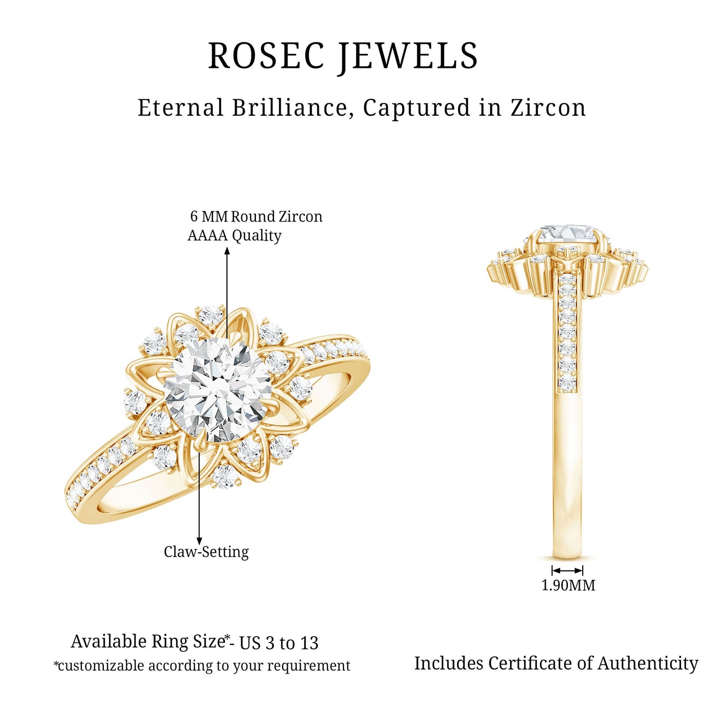 1.5 CT Round Certified Zircon Flower Engagement Ring
