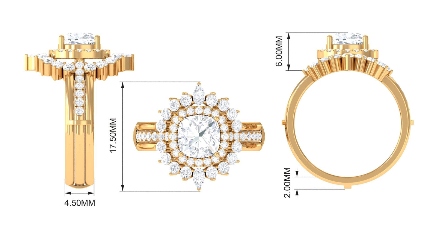 3.75 CT Cushion Zircon Vintage Inspired Wedding Ring Set