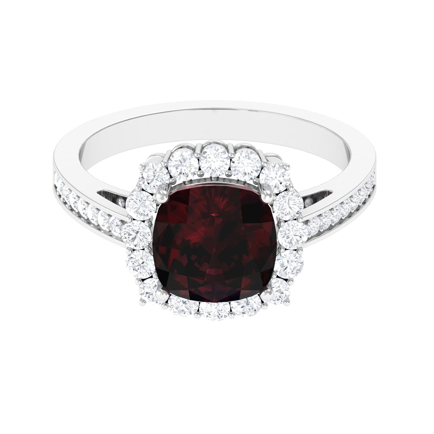 Real 8mm Garnet Cushion Cut Engagement Ring with Diamond Halo