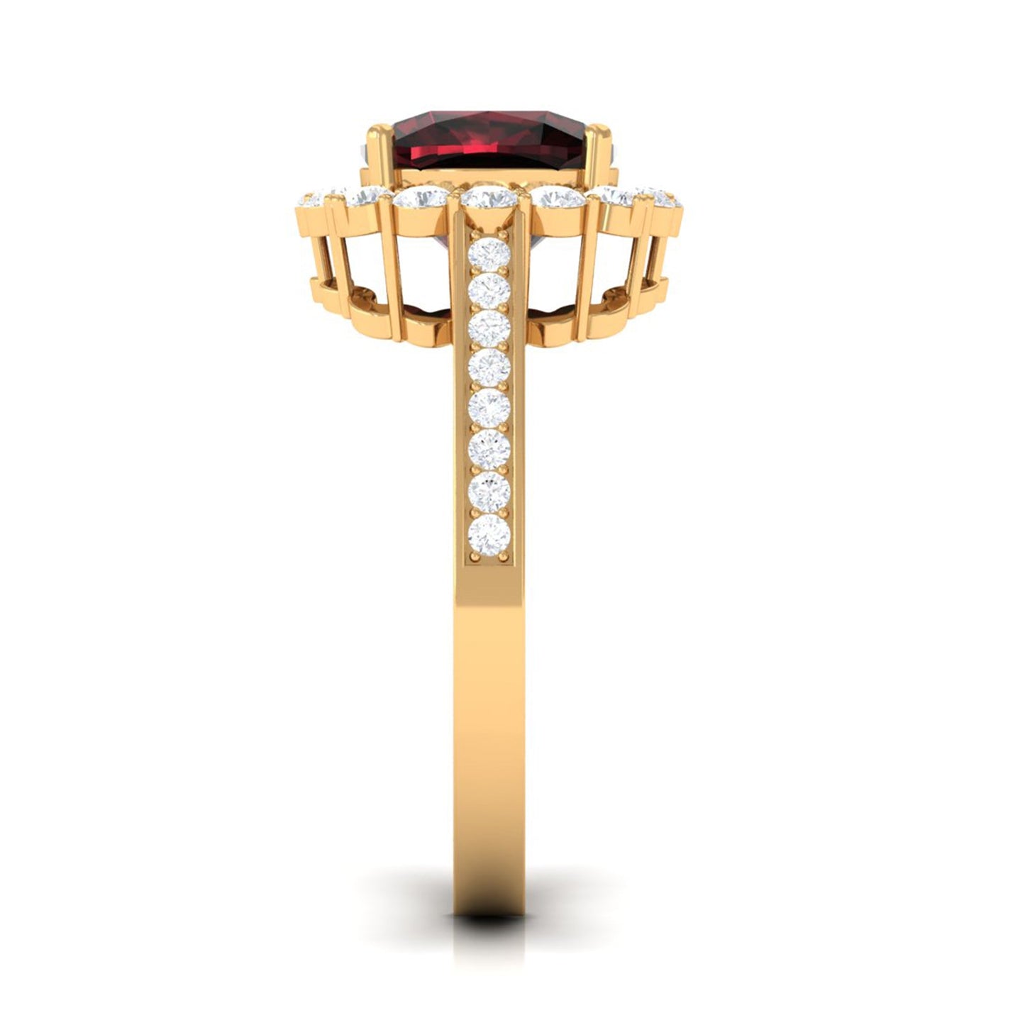 Real 8mm Garnet Cushion Cut Engagement Ring with Diamond Halo