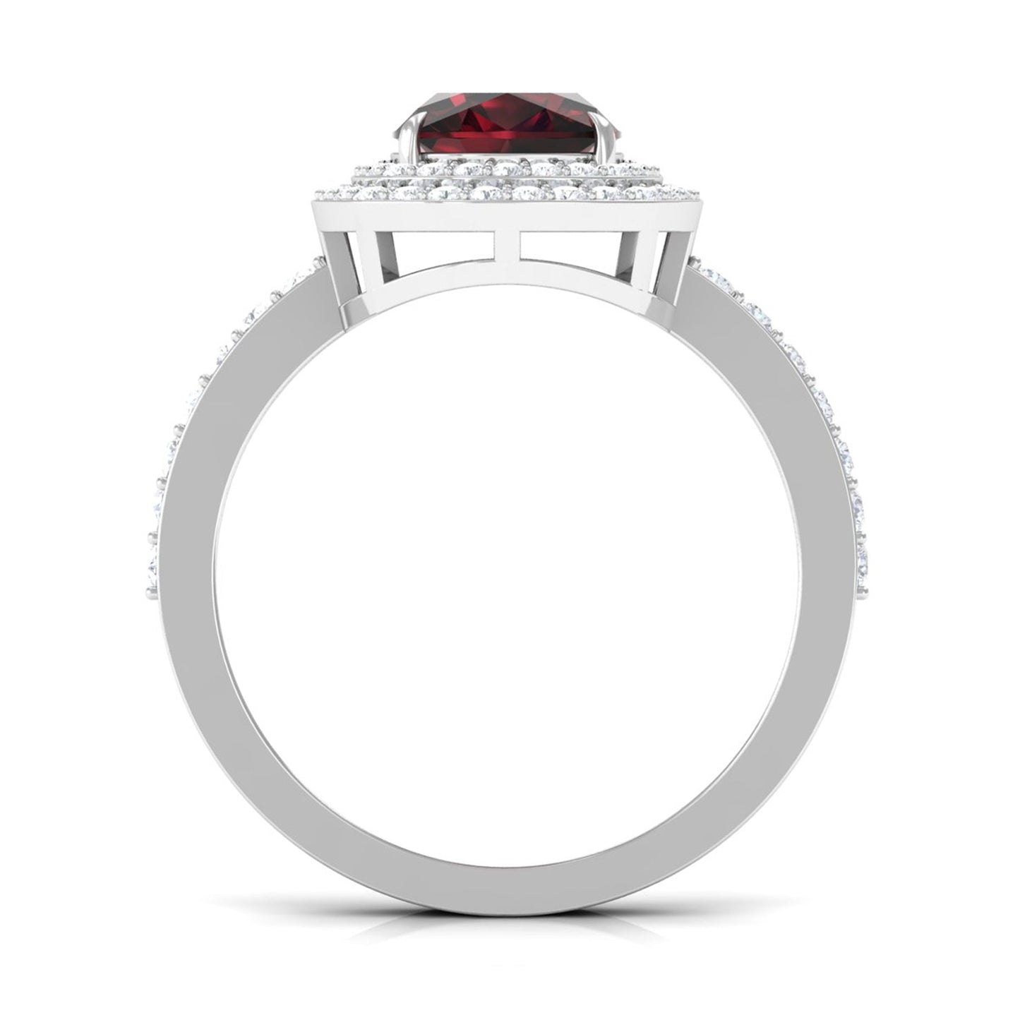 Natural 8mm Cushion Cut Garnet Diamond Double Halo Engagement Ring