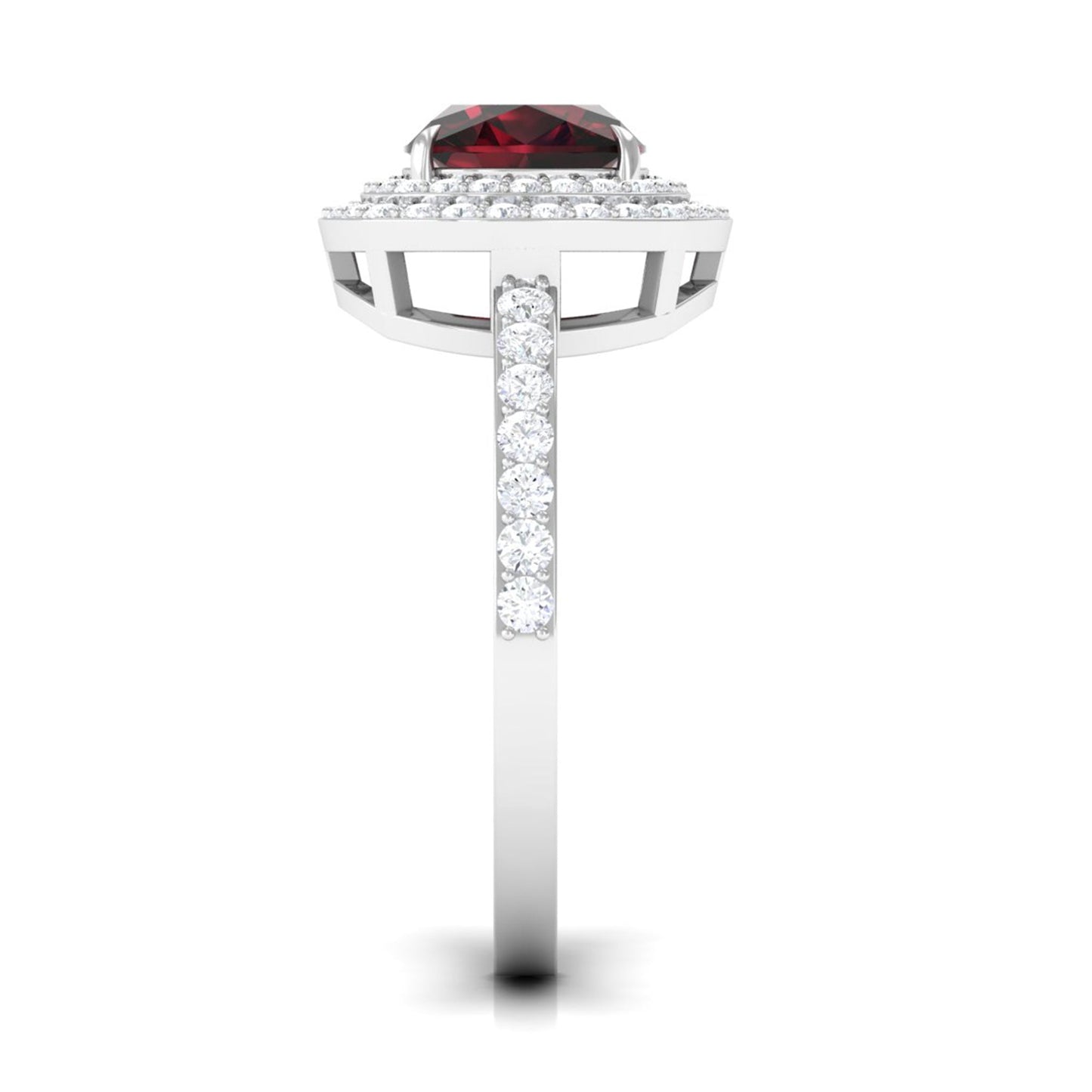 Natural 8mm Cushion Cut Garnet Diamond Double Halo Engagement Ring