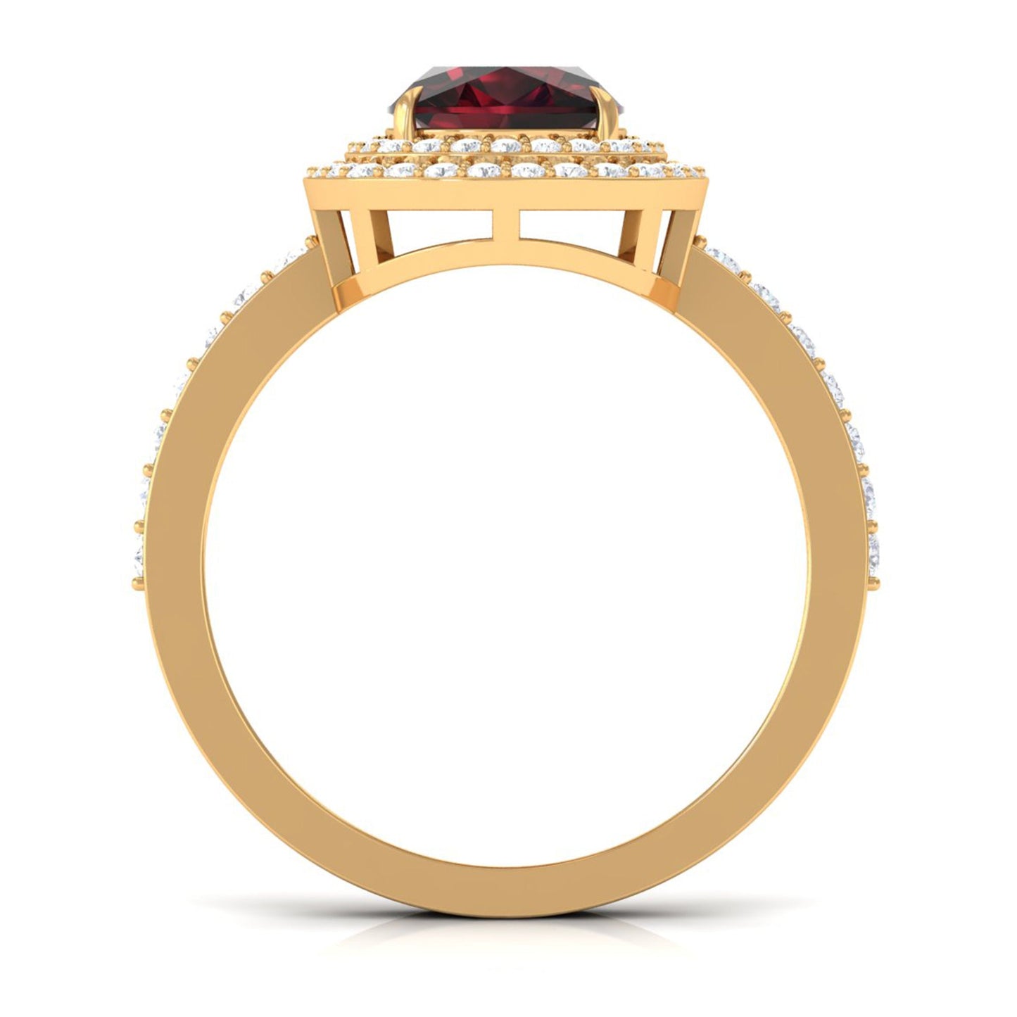 Natural 8mm Cushion Cut Garnet Diamond Double Halo Engagement Ring
