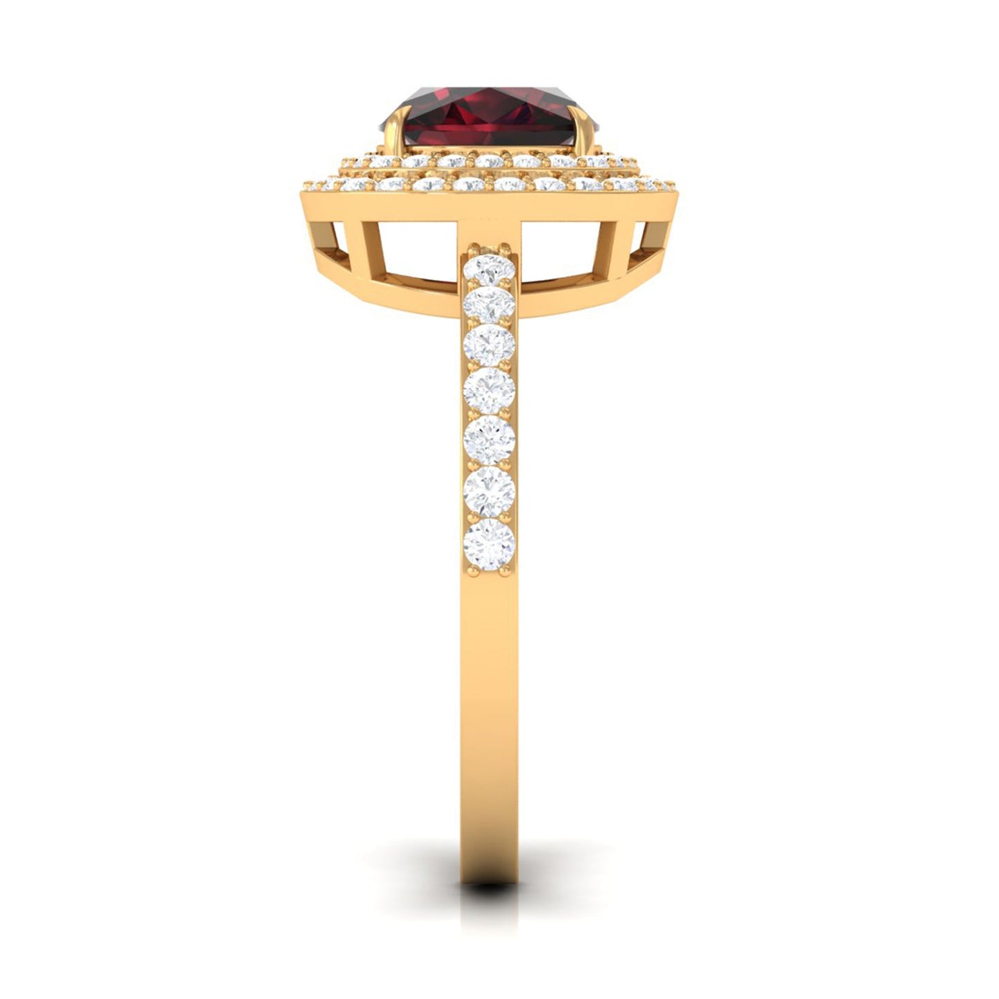 Natural 8mm Cushion Cut Garnet Diamond Double Halo Engagement Ring