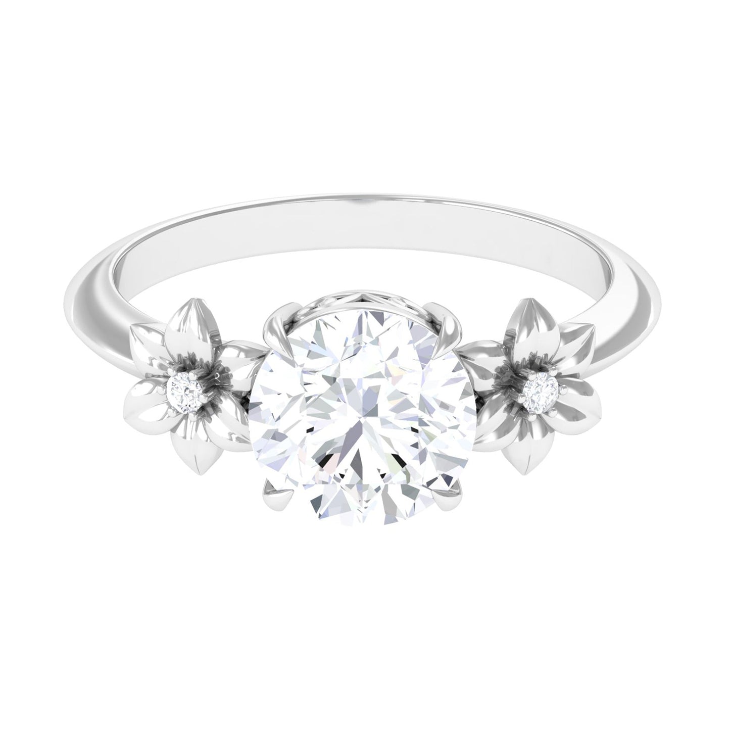 2 Carat Round Cubic Zirconia Flower Engagement Ring