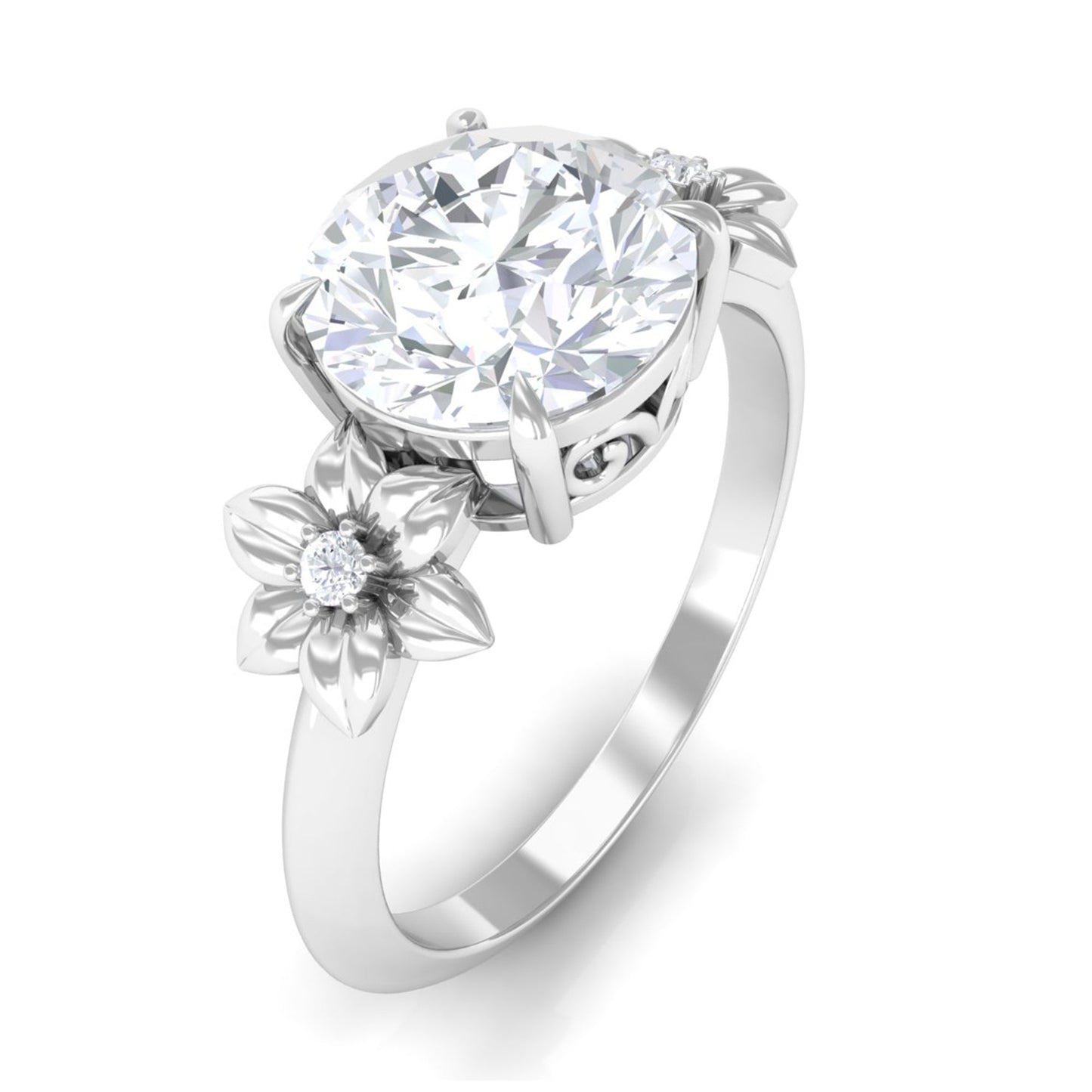 2 Carat Round Cubic Zirconia Flower Engagement Ring