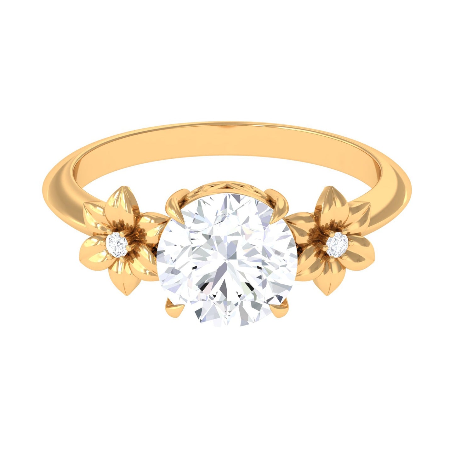2 Carat Round Cubic Zirconia Flower Engagement Ring