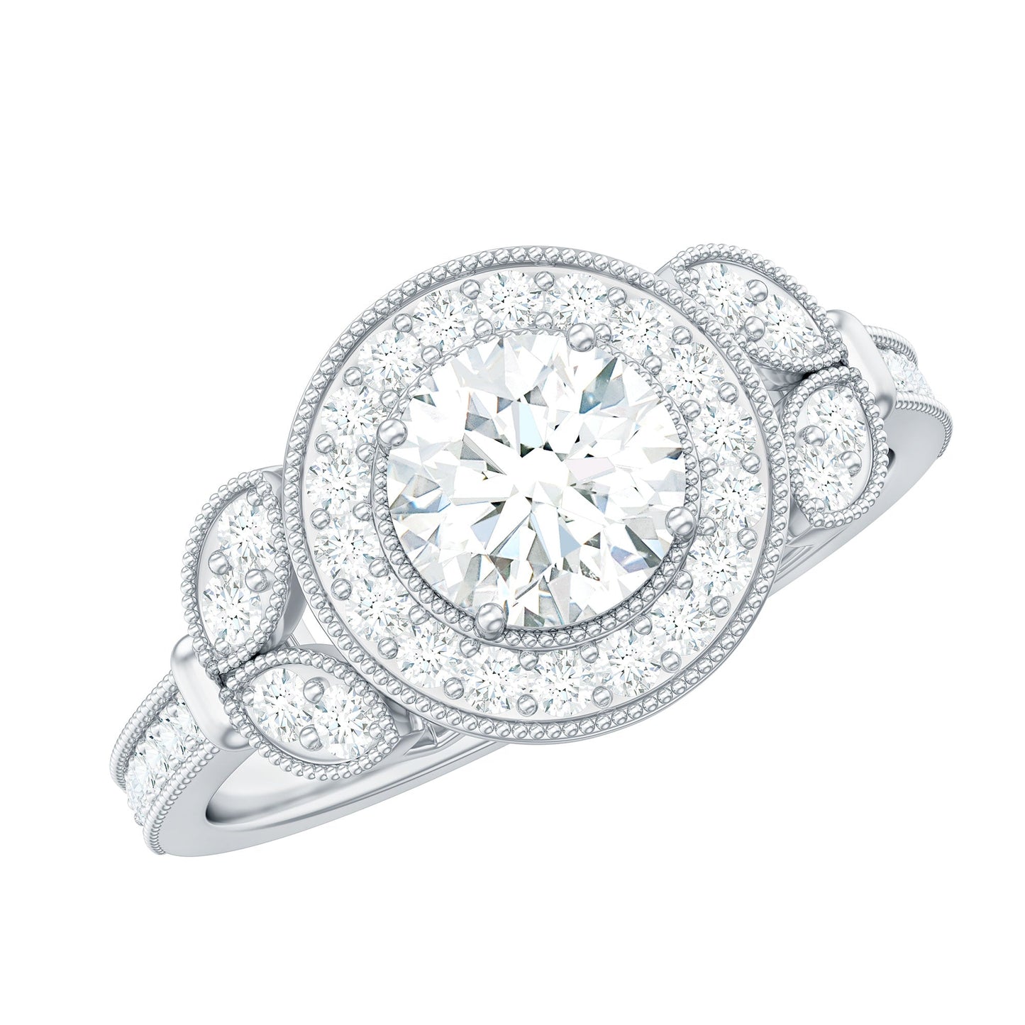 Vintage Inspired Cubic Zirconia Halo Engagement Ring for Women