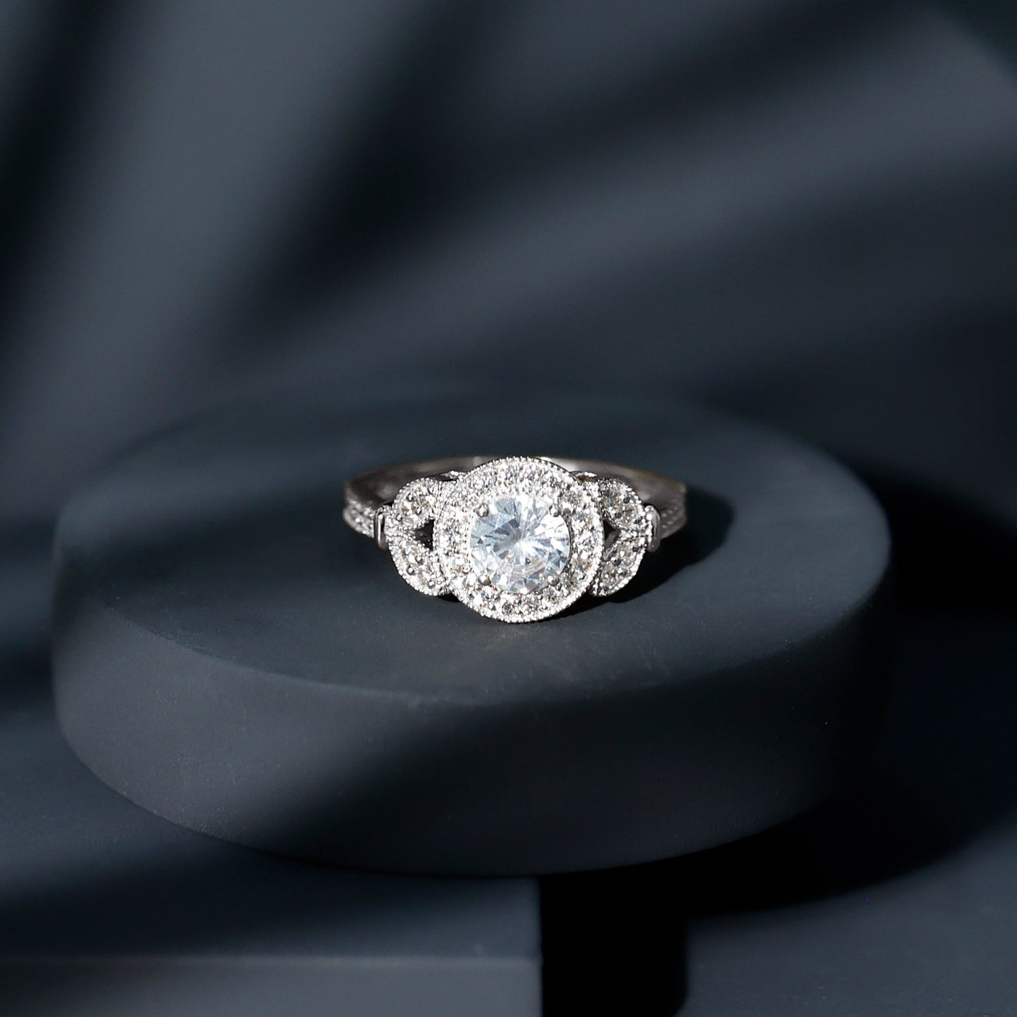 Vintage Inspired Cubic Zirconia Halo Engagement Ring for Women