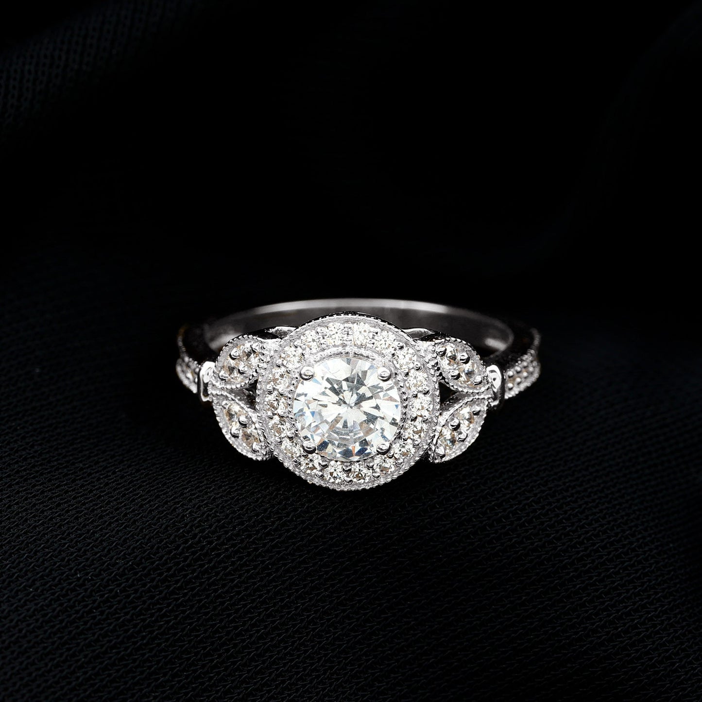 Vintage Inspired Cubic Zirconia Halo Engagement Ring for Women