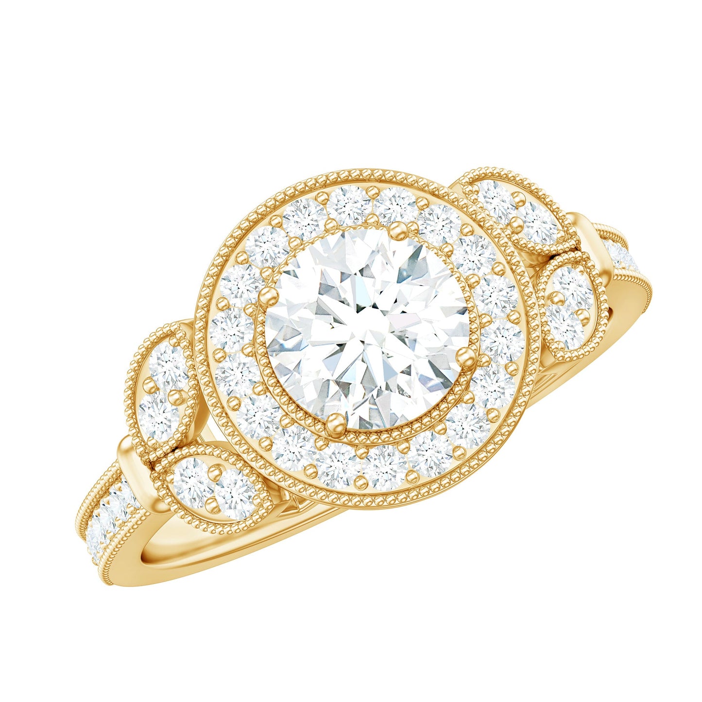 Vintage Inspired Cubic Zirconia Halo Engagement Ring for Women