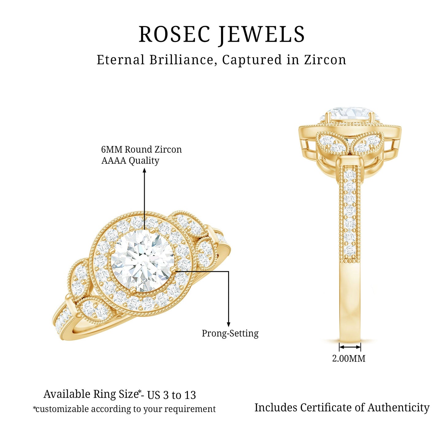 Vintage Inspired Cubic Zirconia Halo Engagement Ring for Women
