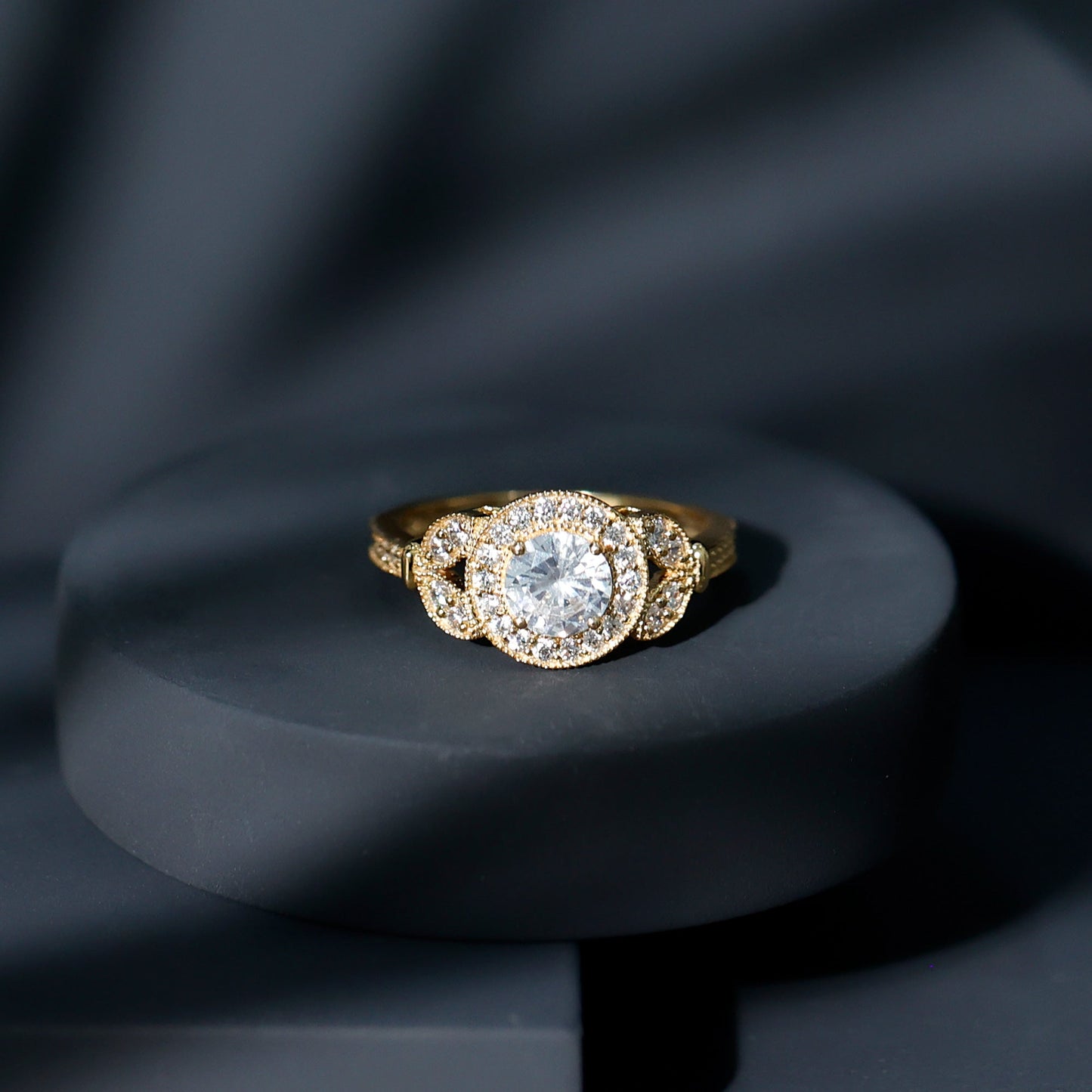 Vintage Inspired Cubic Zirconia Halo Engagement Ring for Women