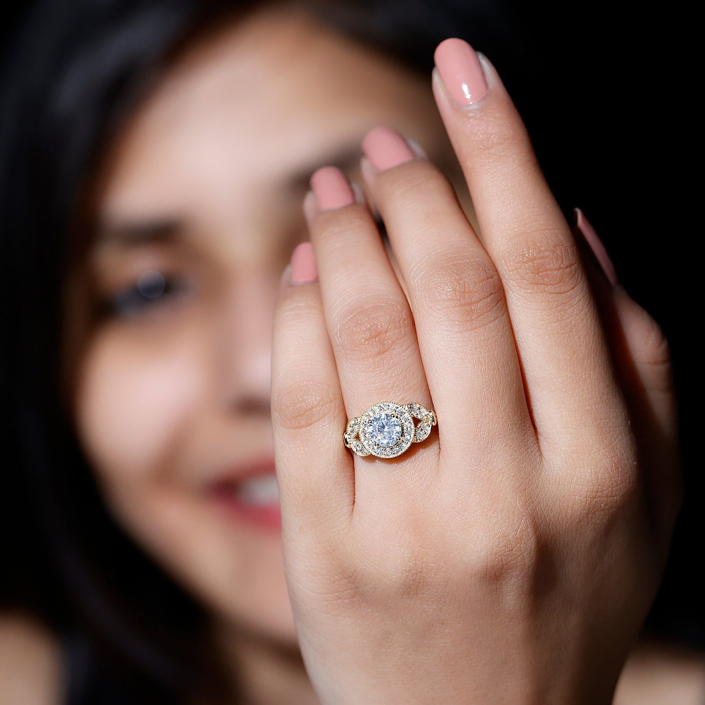 Vintage Inspired Cubic Zirconia Halo Engagement Ring for Women