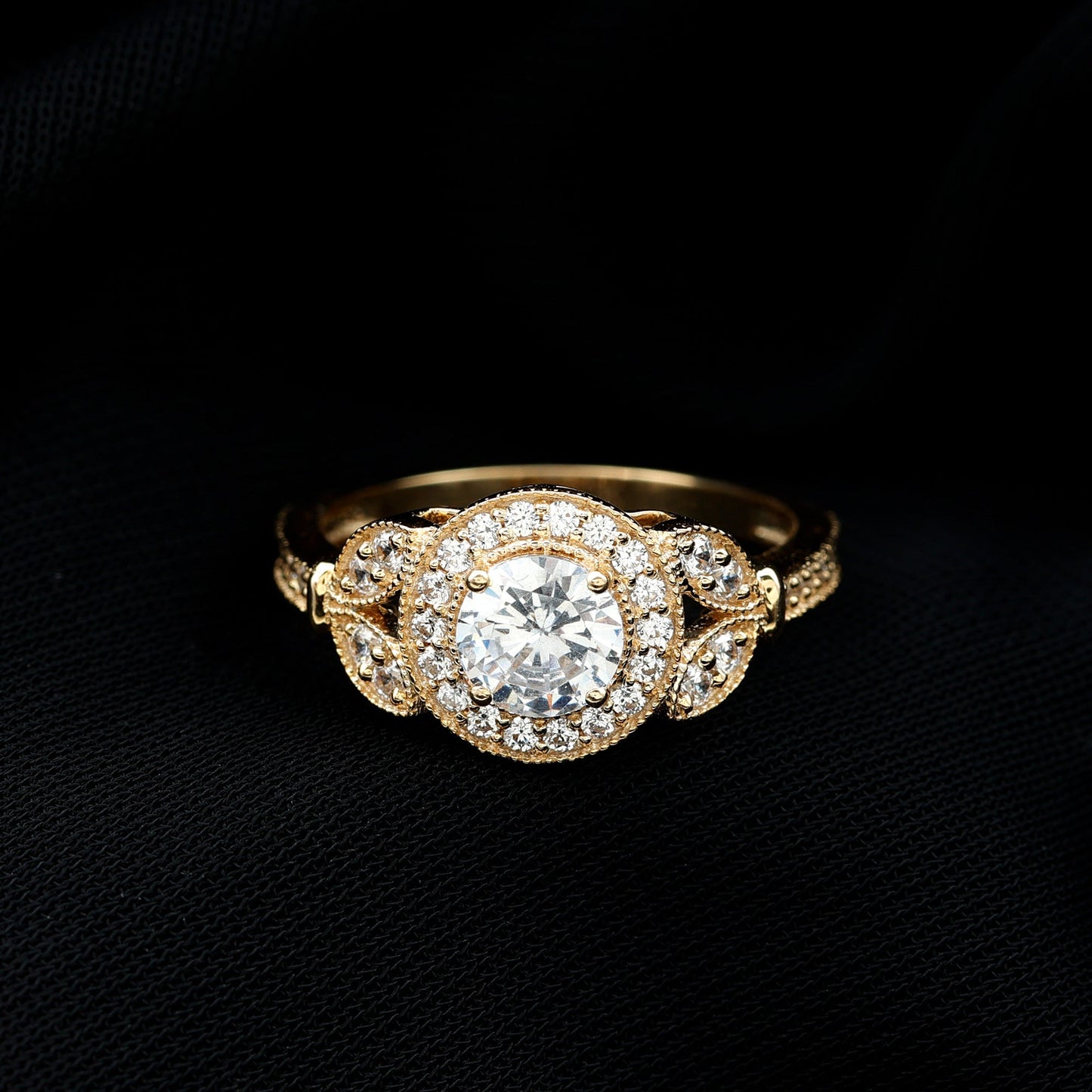 Vintage Inspired Cubic Zirconia Halo Engagement Ring for Women