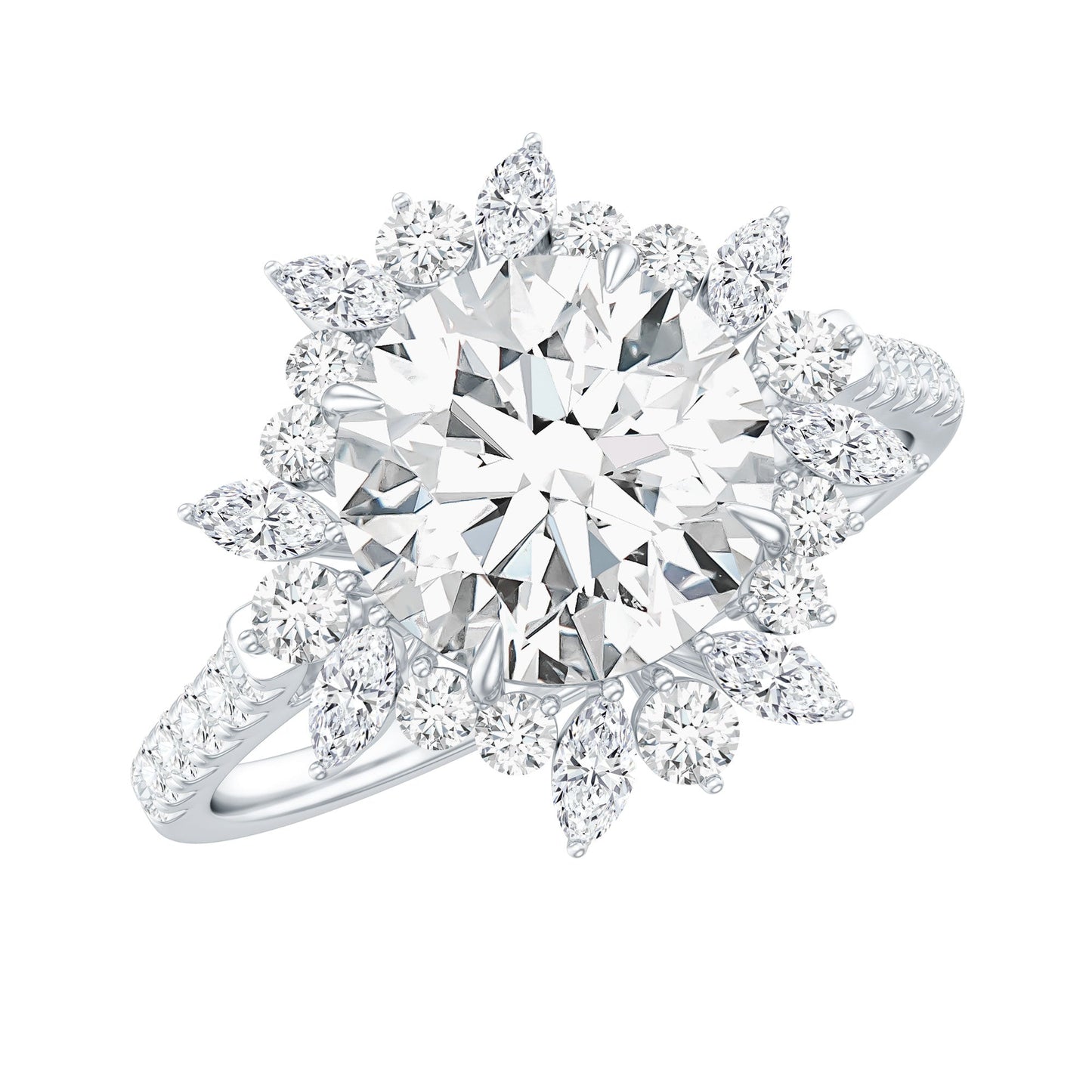 3 CT Round Zircon Floral Halo Statement Ring