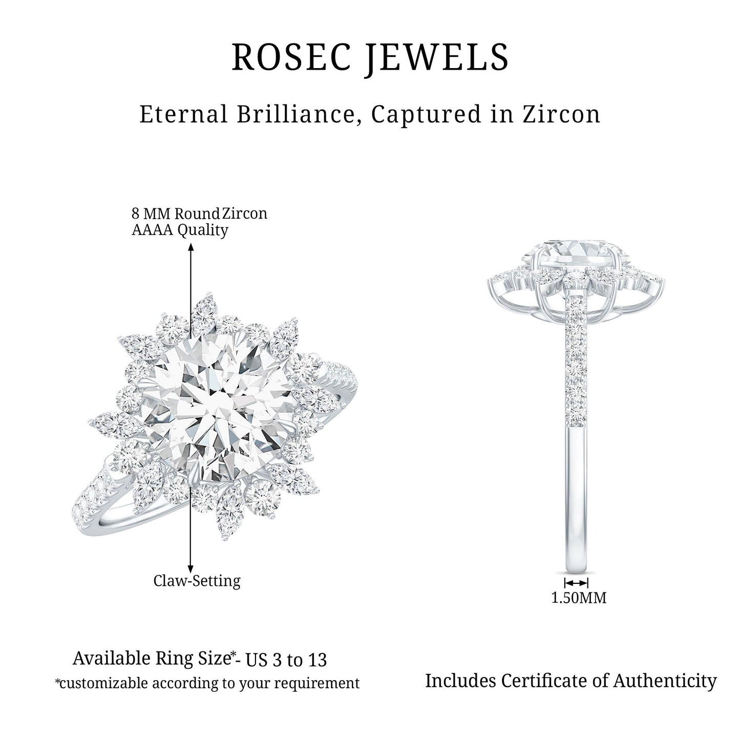 3 CT Round Zircon Floral Halo Statement Ring