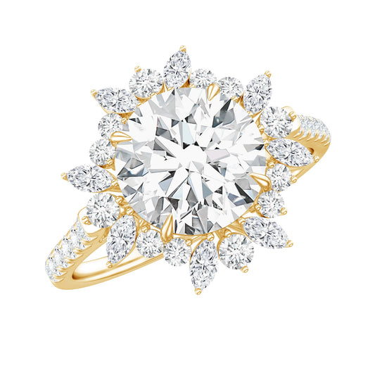 3 CT Round Zircon Floral Halo Statement Ring