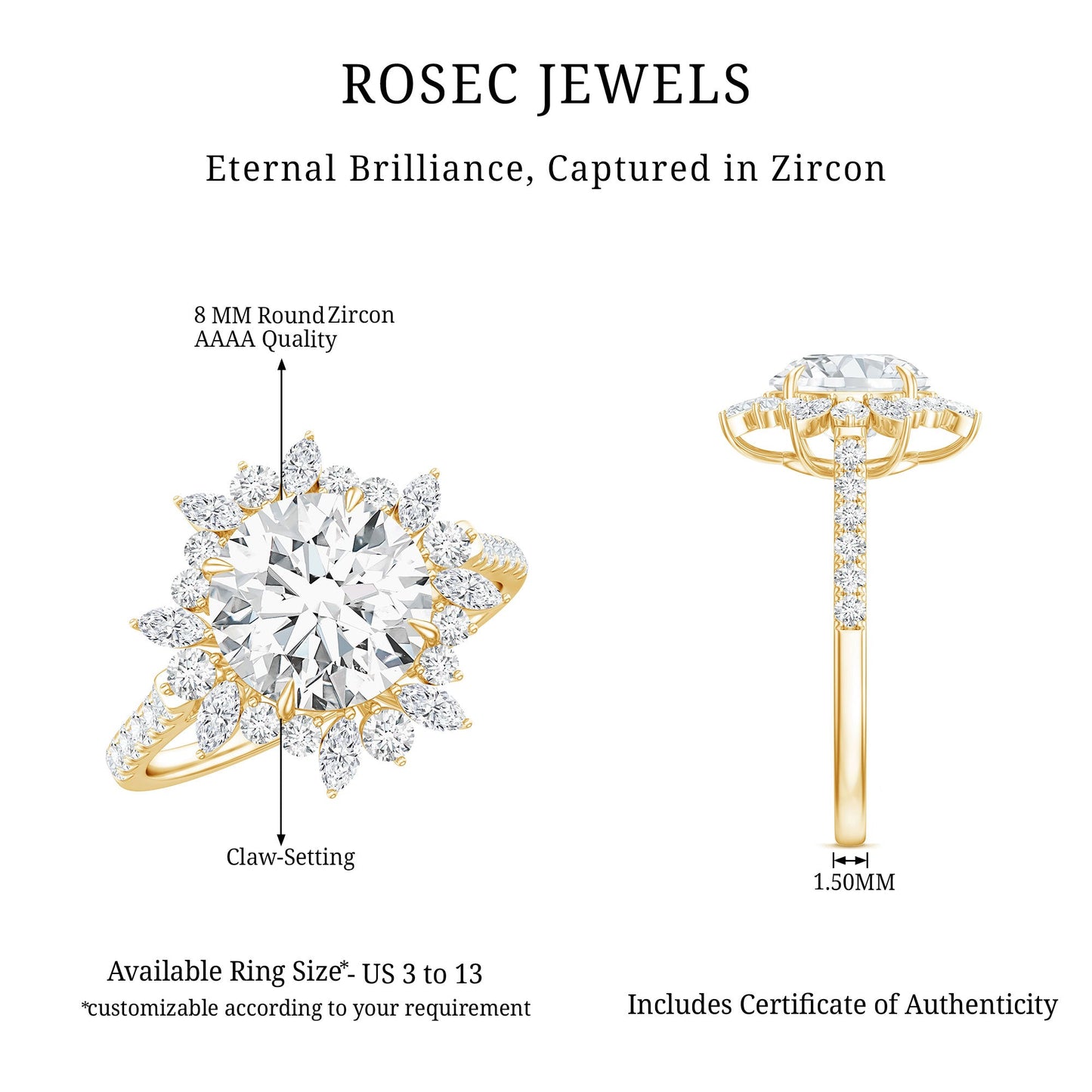 3 CT Round Zircon Floral Halo Statement Ring