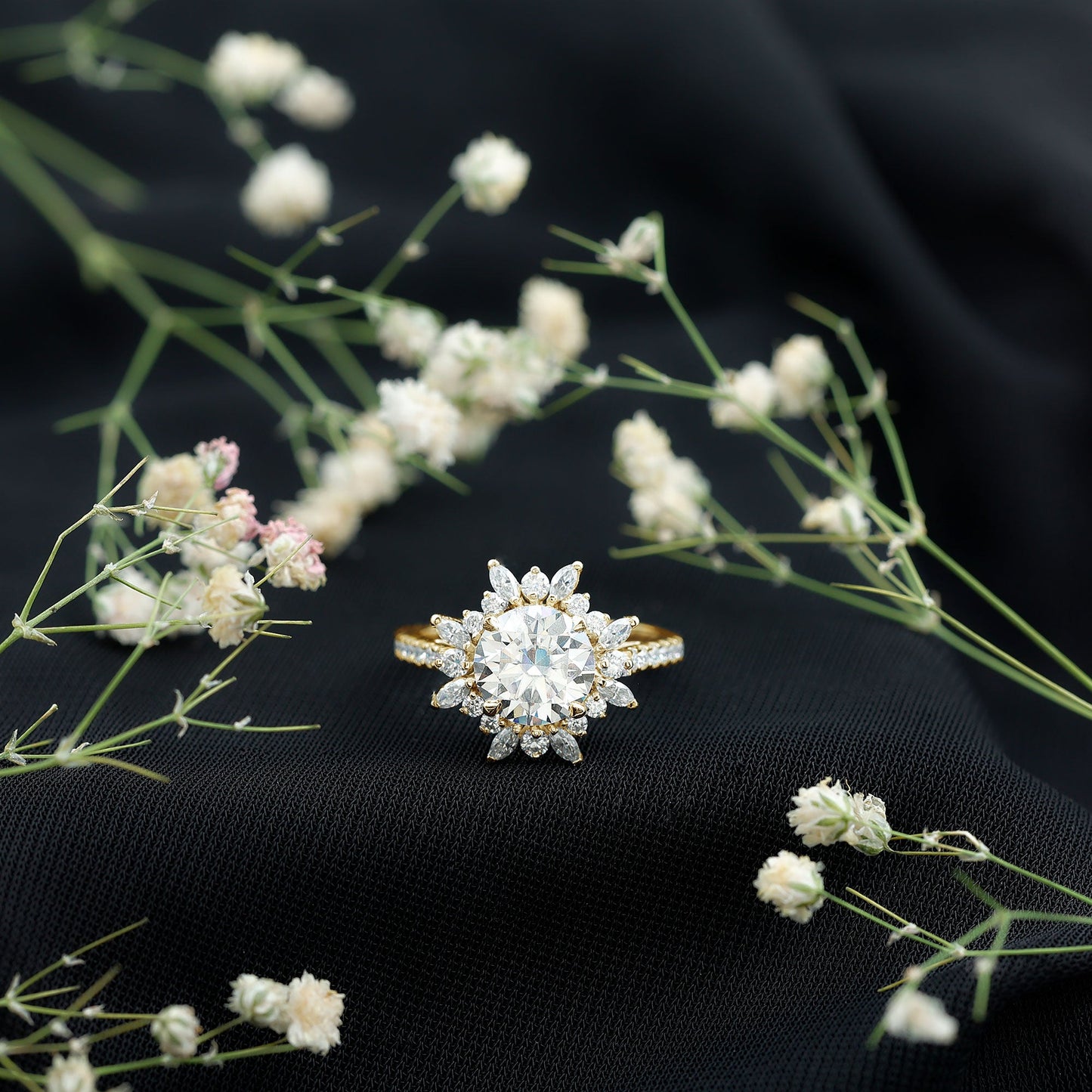 3 CT Round Zircon Floral Halo Statement Ring