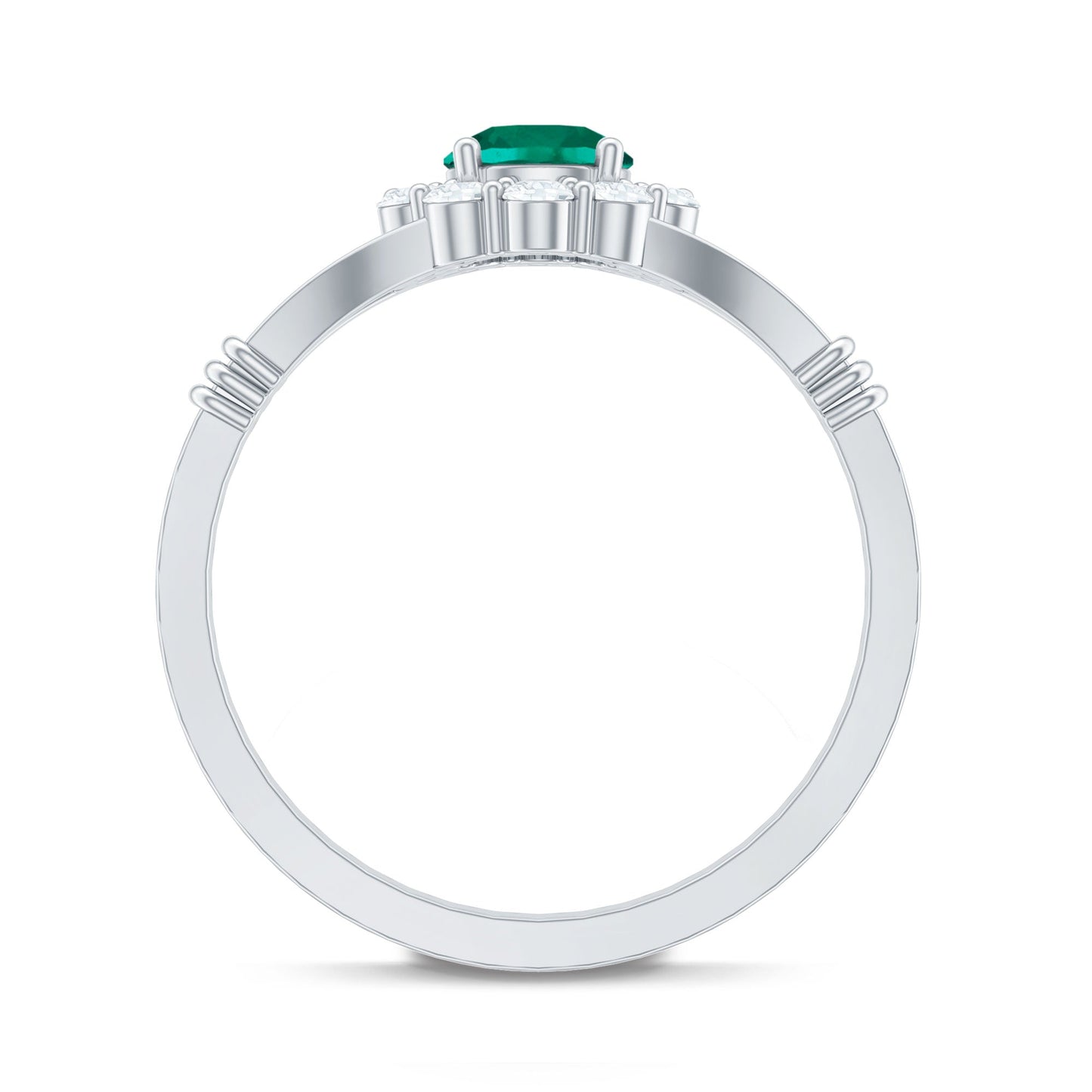 Certified 6mm Lab Grown Emerald Diamond Flower Engagement Ring with Split Shank
