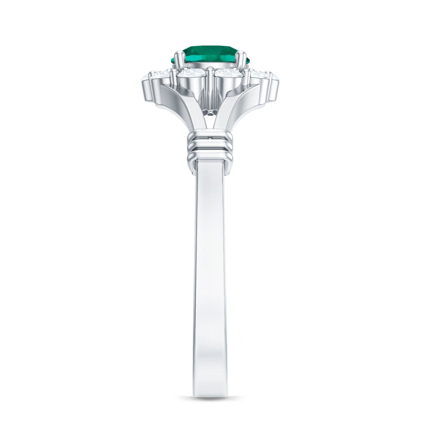 Certified 6mm Lab Grown Emerald Diamond Flower Engagement Ring with Split Shank