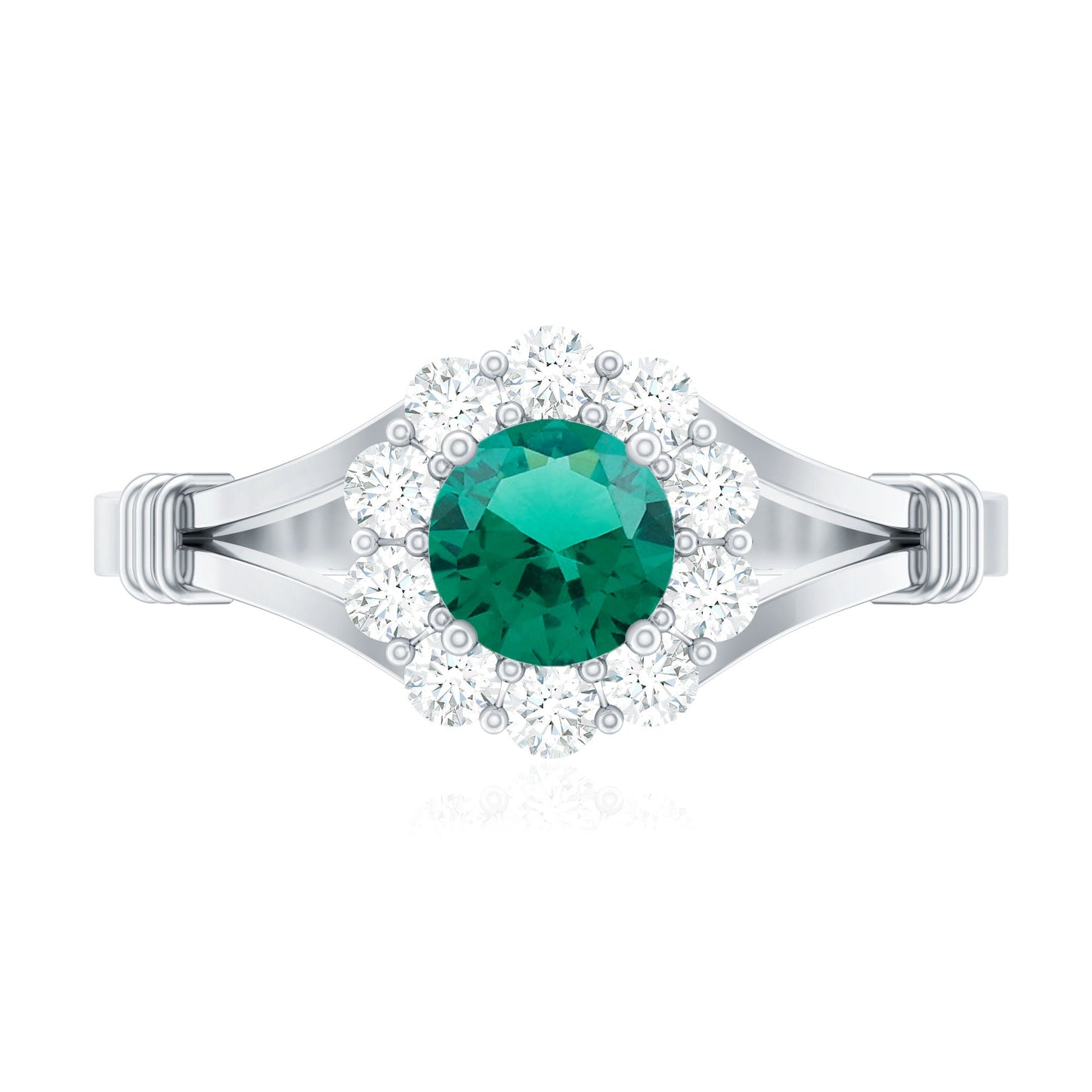 Certified 6mm Lab Grown Emerald Diamond Flower Engagement Ring with Split Shank