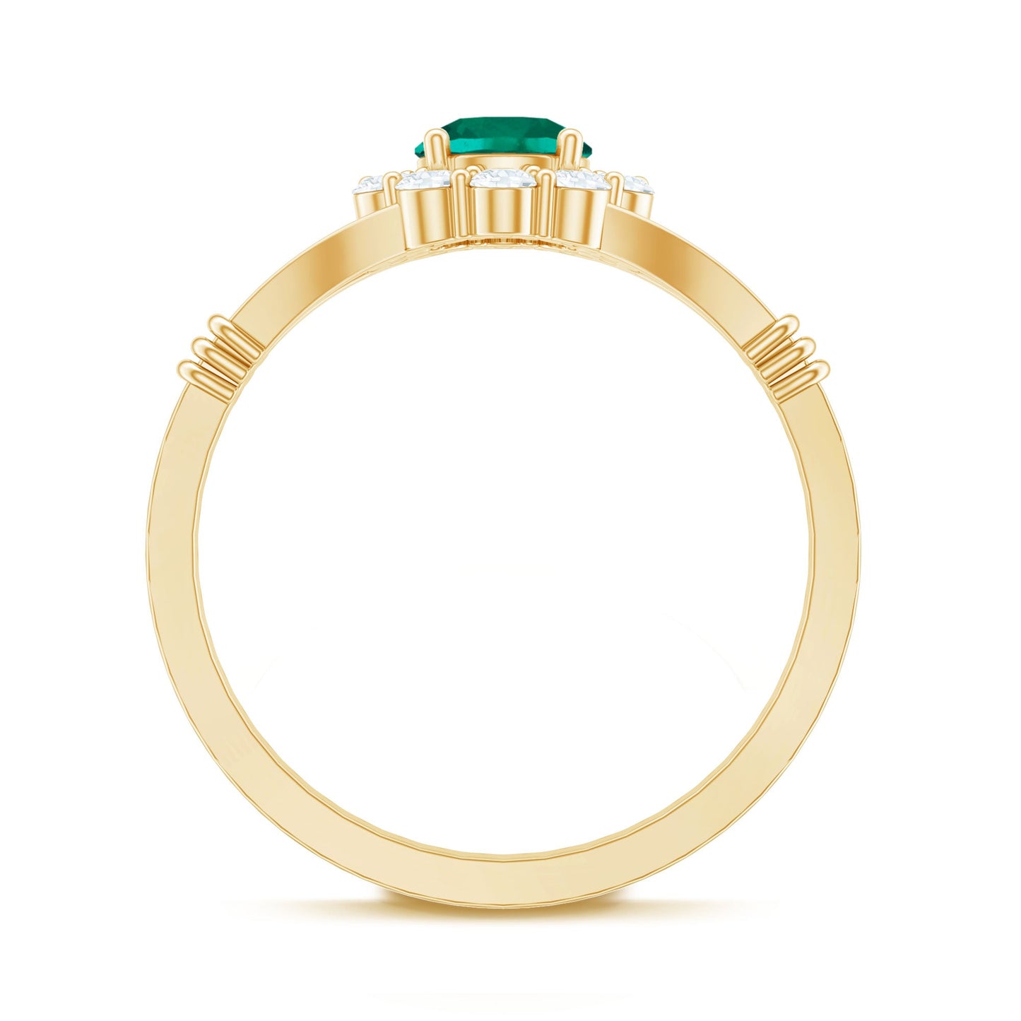 Certified 6mm Lab Grown Emerald Diamond Flower Engagement Ring with Split Shank