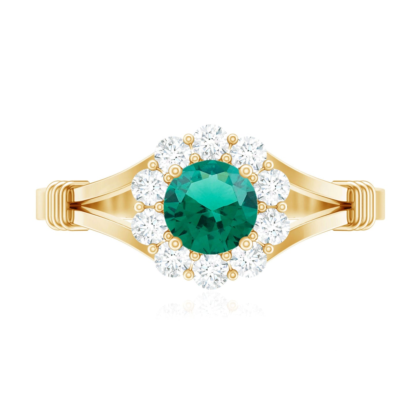 Certified 6mm Lab Grown Emerald Diamond Flower Engagement Ring with Split Shank