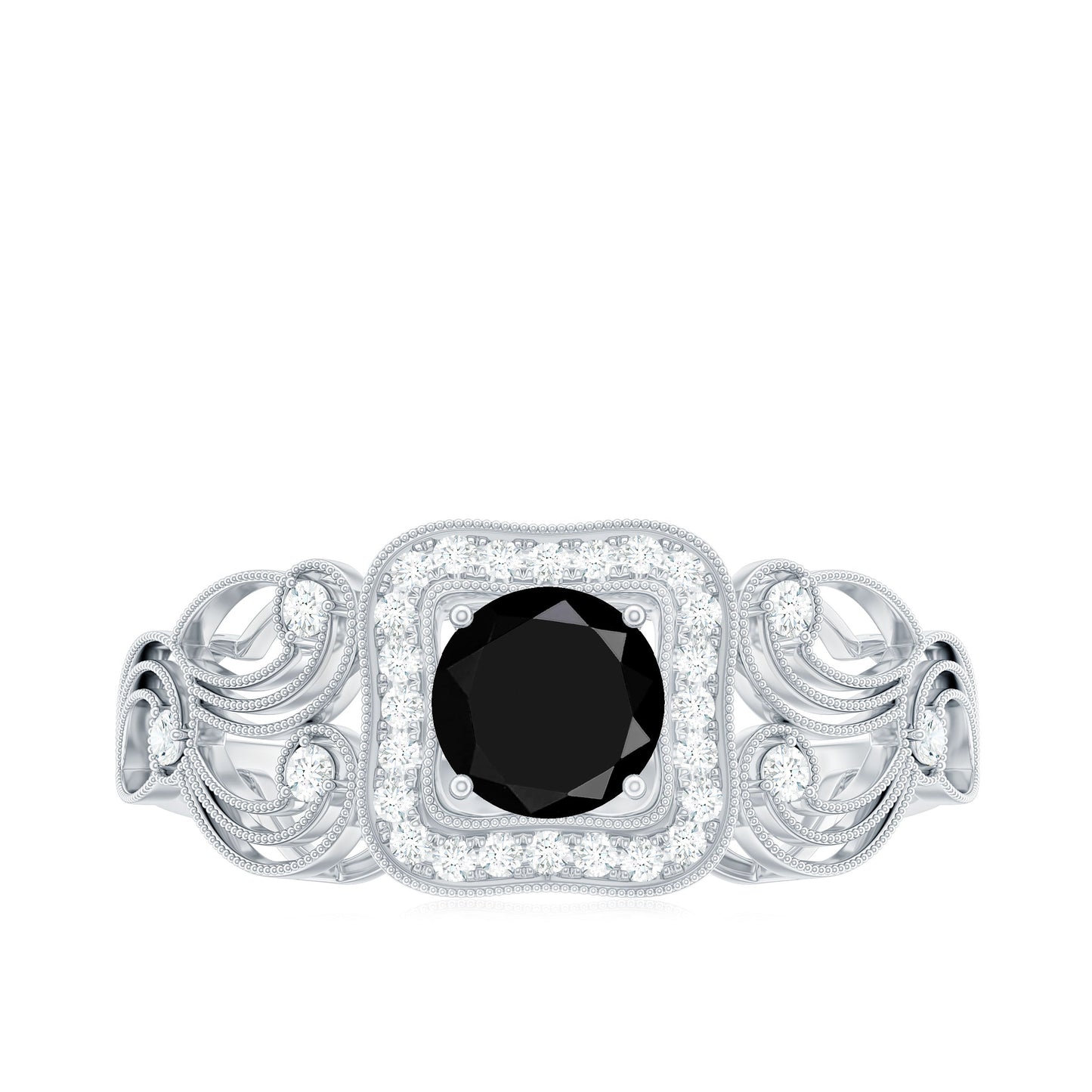 Vintage Style 0.84 Carat Lab Grown Black Diamond Engagement Ring with White Diamond