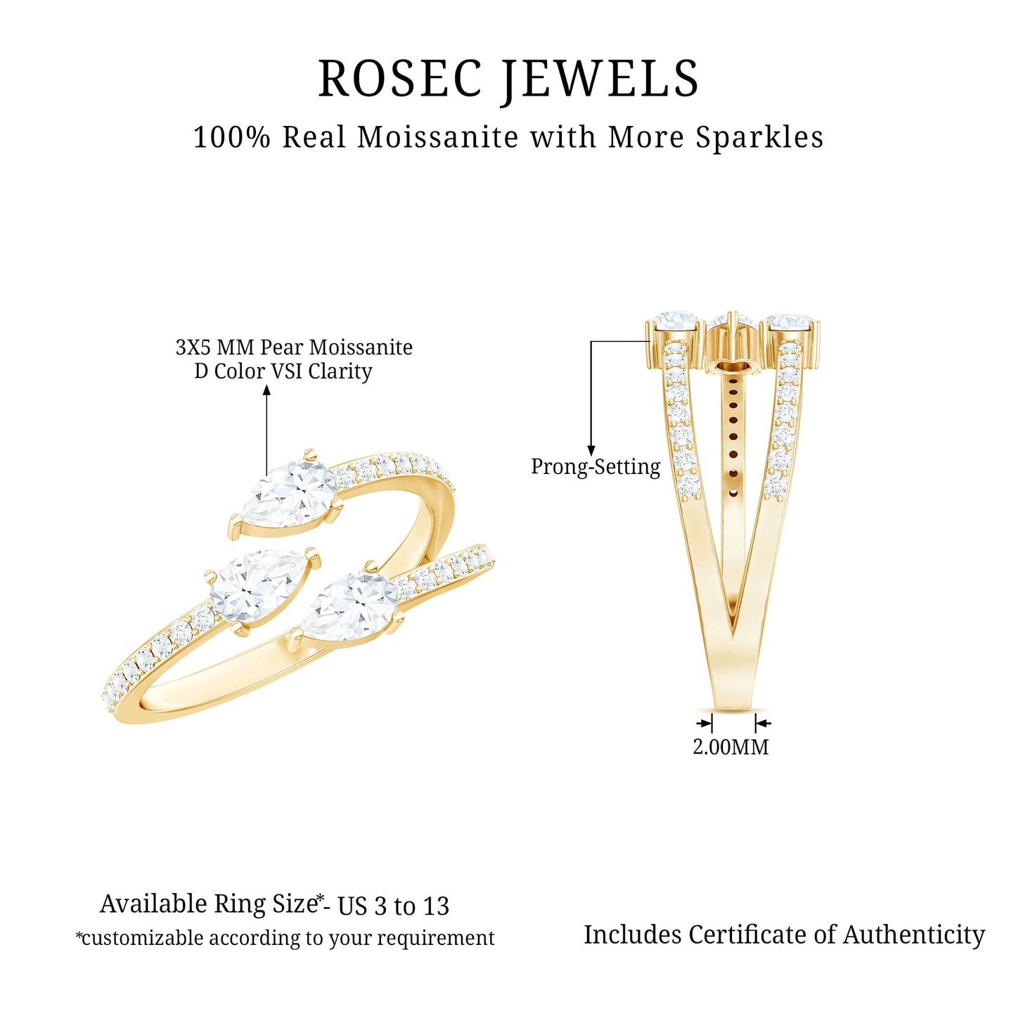 East West Style Moissanite 3 Stone Wrap Ring