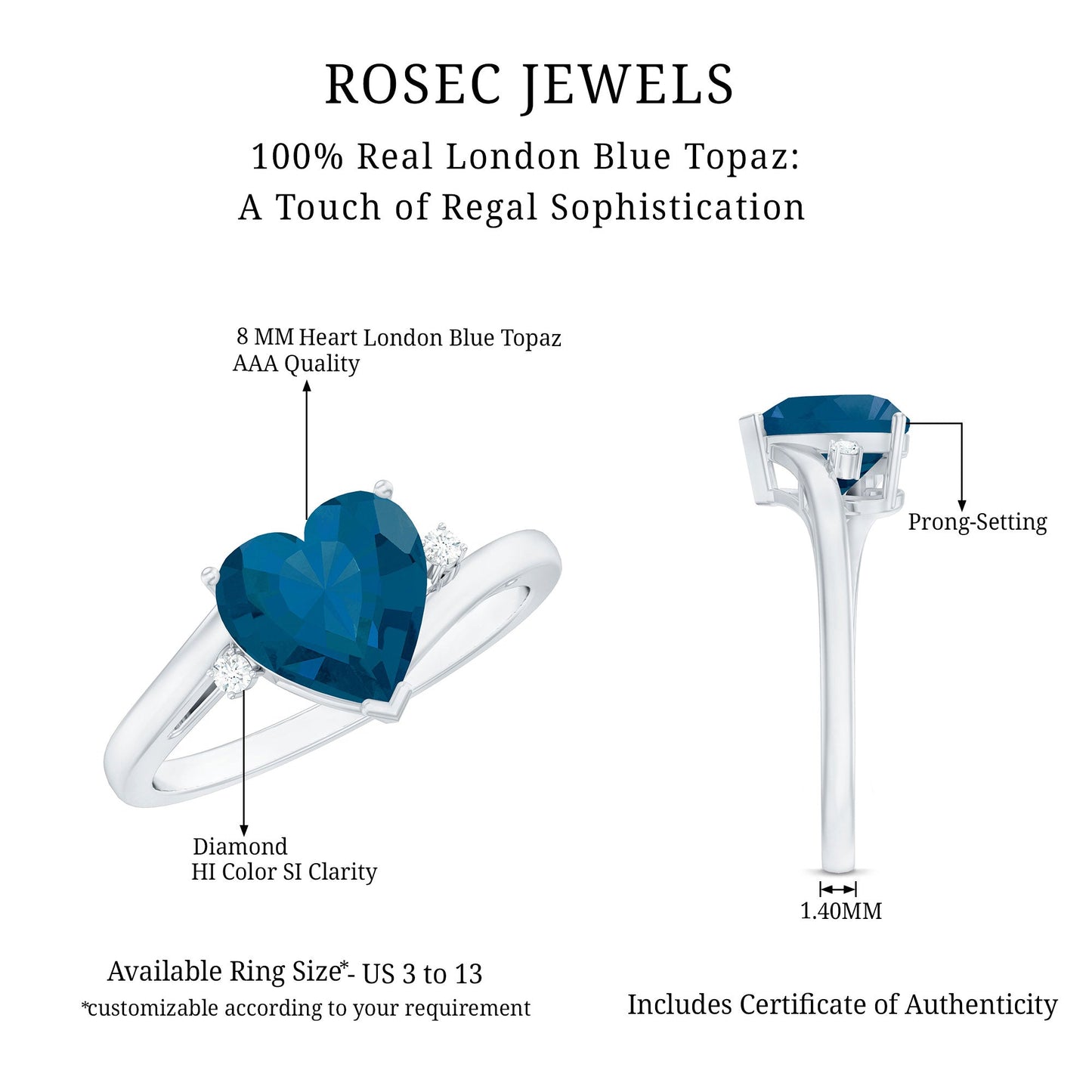 Heart Shaped London Blue Topaz Engagement Ring with Diamonds