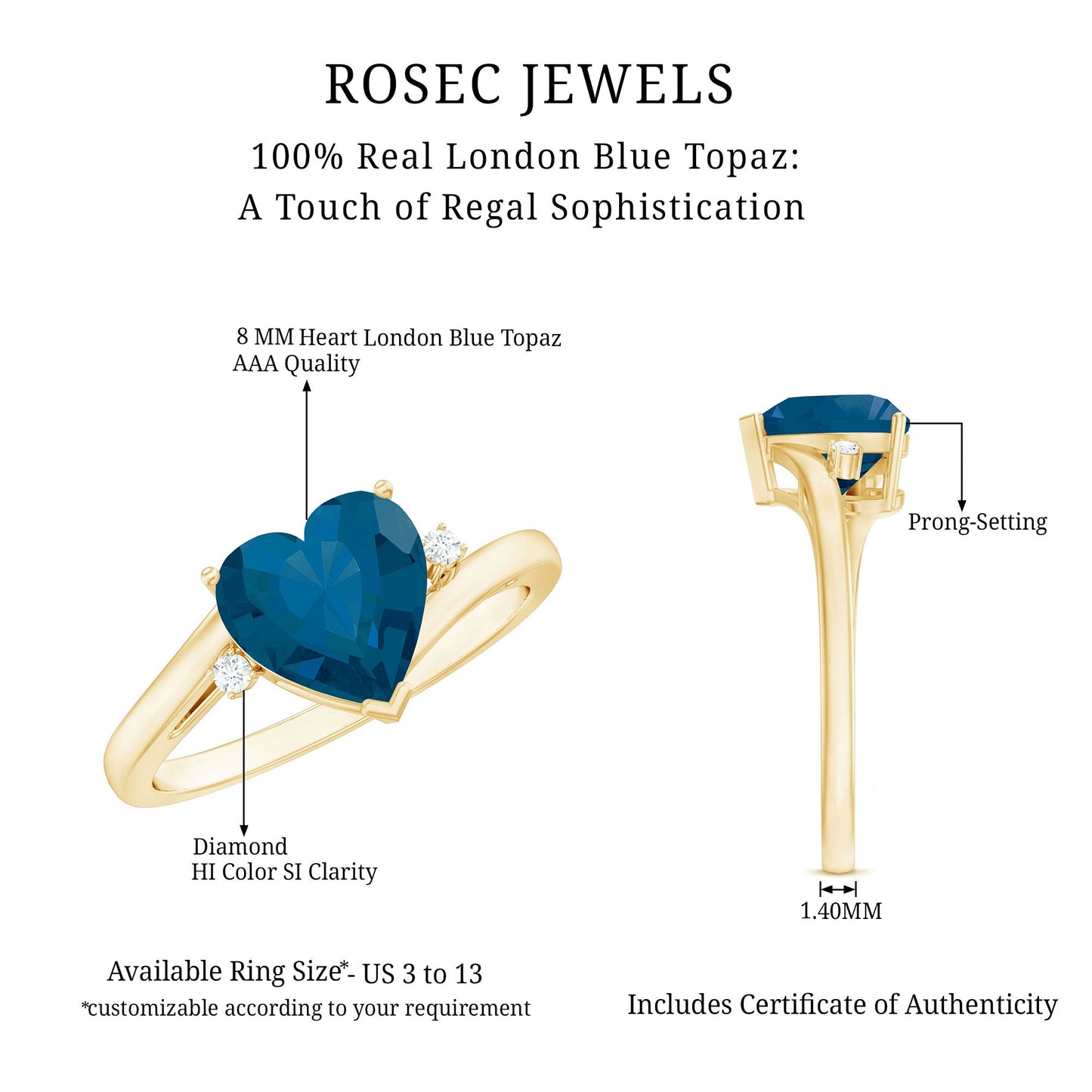 Heart Shaped London Blue Topaz Engagement Ring with Diamonds
