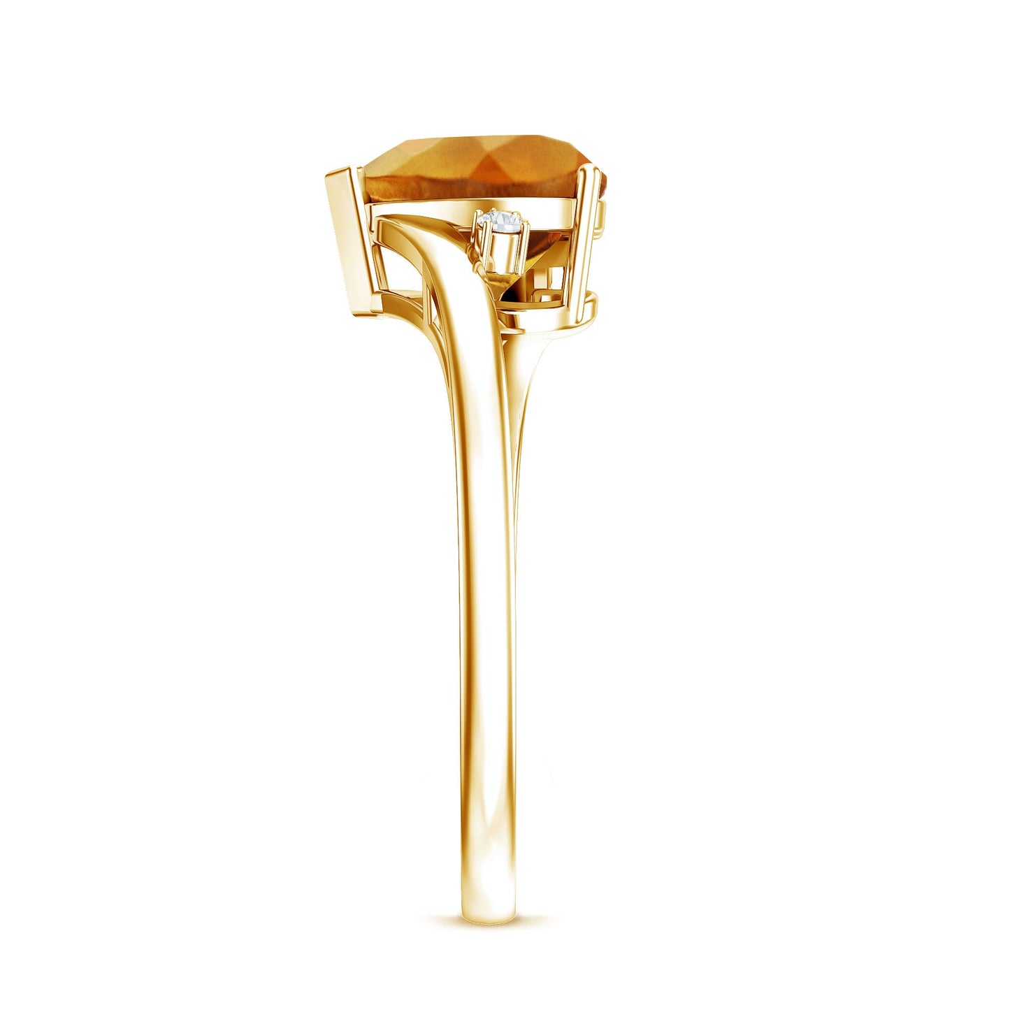 Natural 8mm Citrine Heart Engagement Ring with Diamond