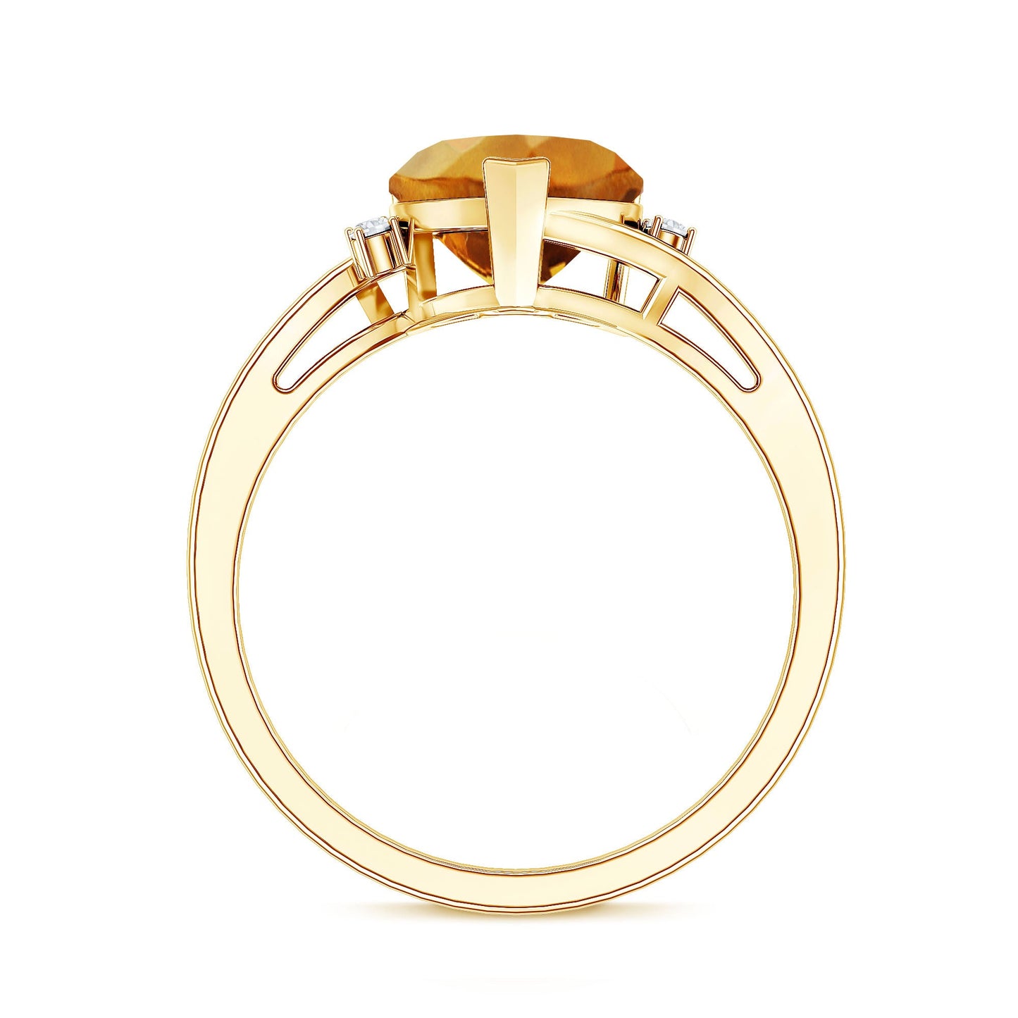 Natural 8mm Citrine Heart Engagement Ring with Diamond