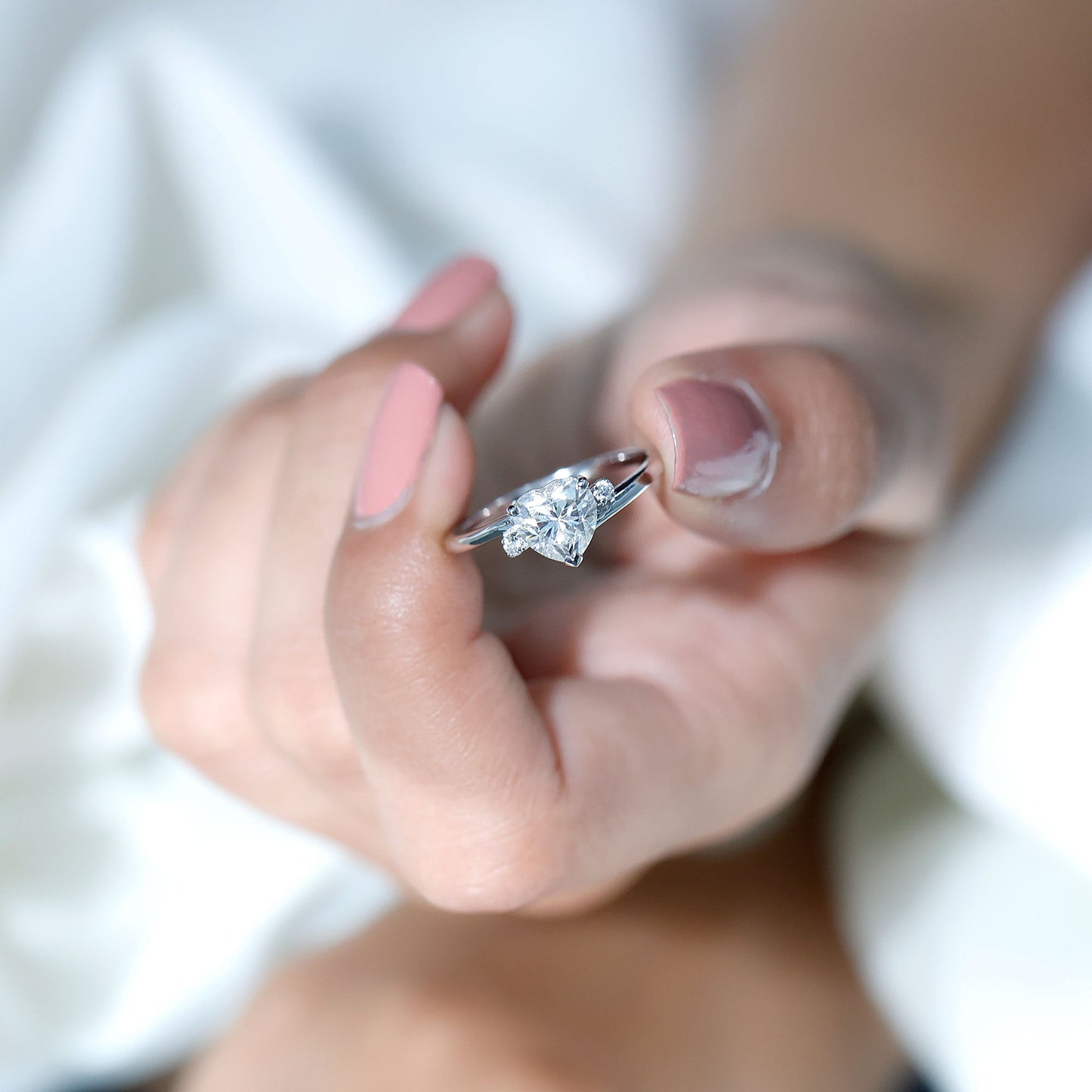 1 CT Solitaire Moissanite Heart Promise Ring