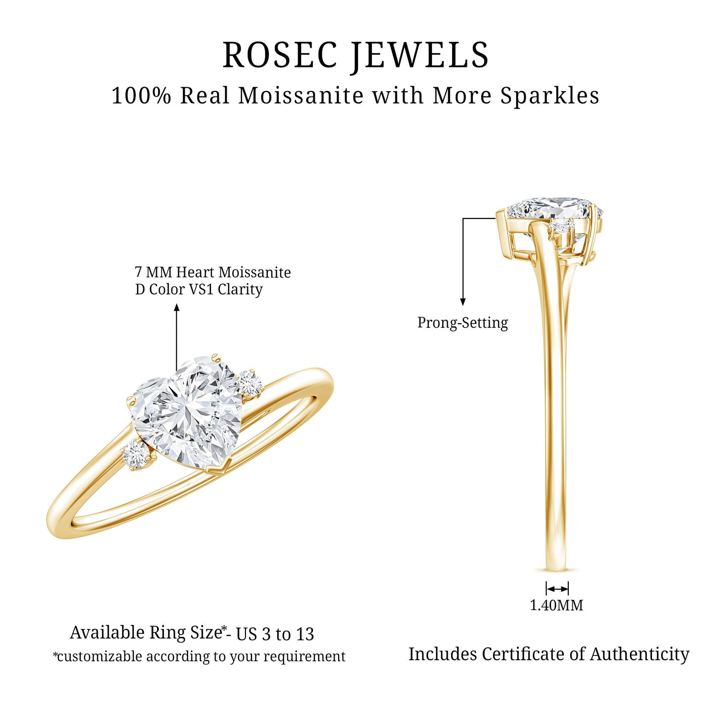 1 CT Solitaire Moissanite Heart Promise Ring