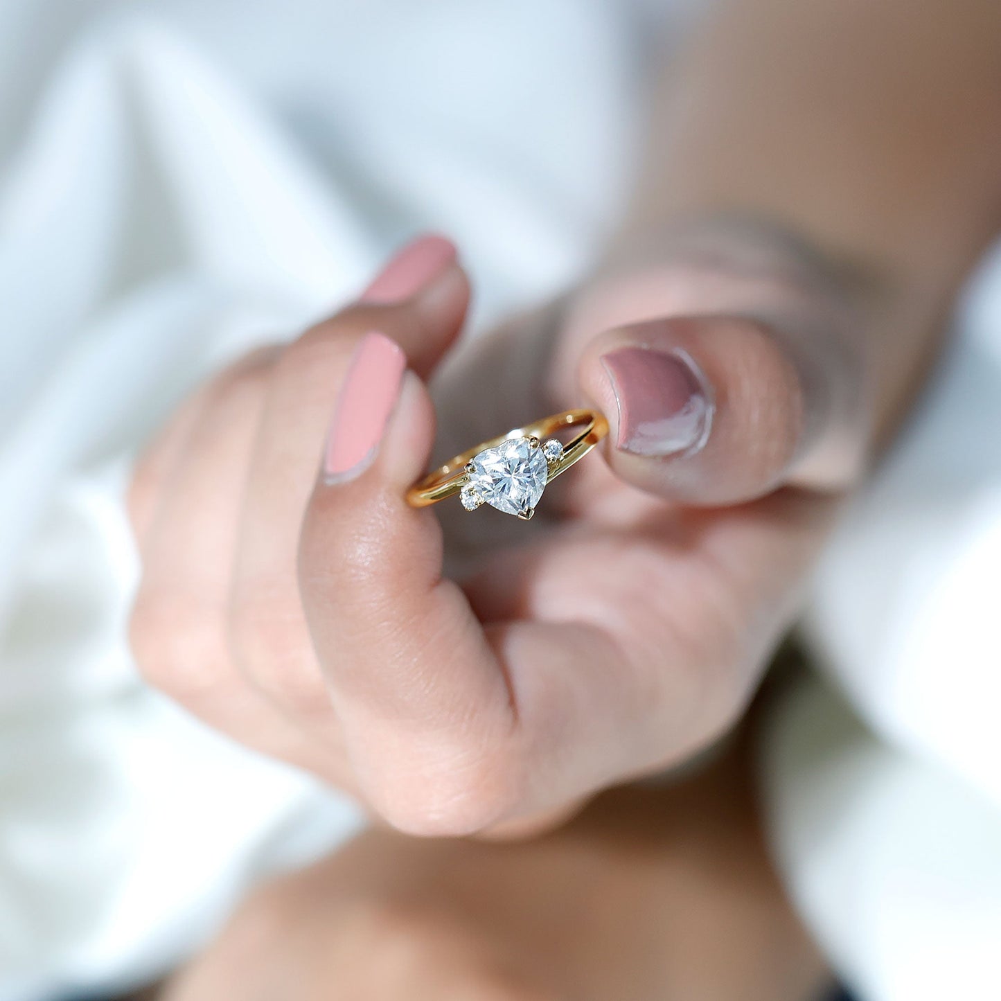 1 CT Solitaire Moissanite Heart Promise Ring